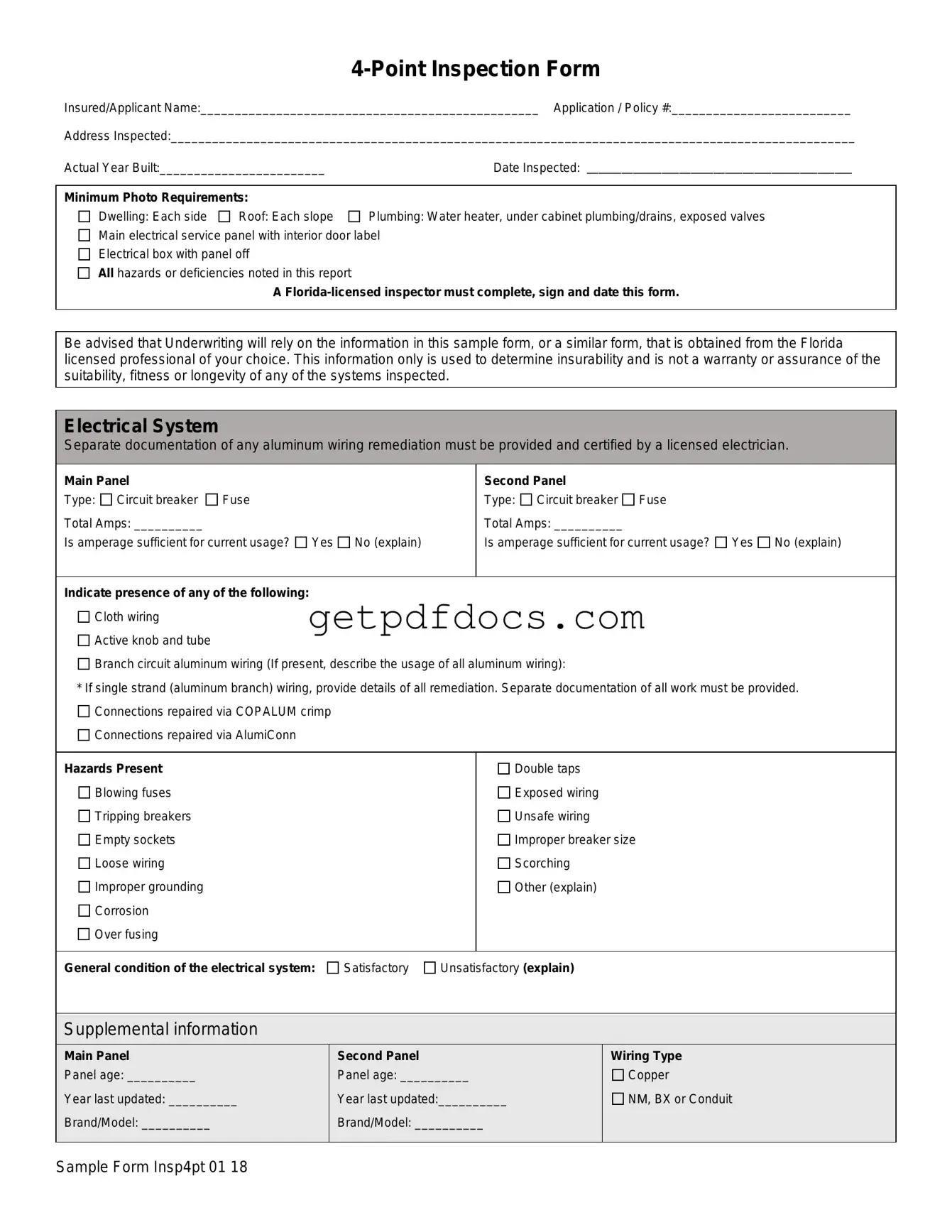 Fill in a Valid 4 Point Inspection Template