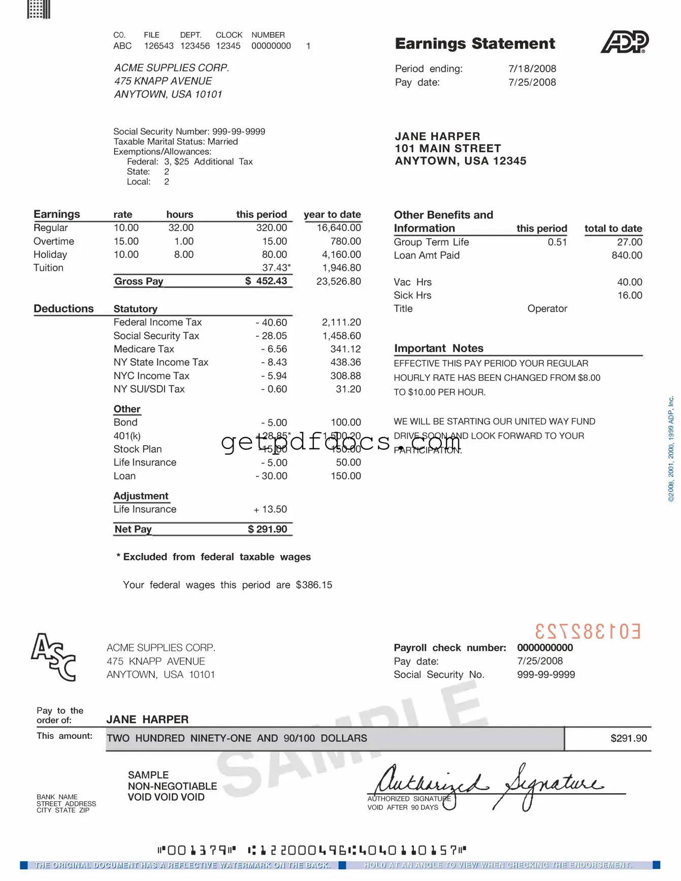 Fill in a Valid Adp Pay Stub Template