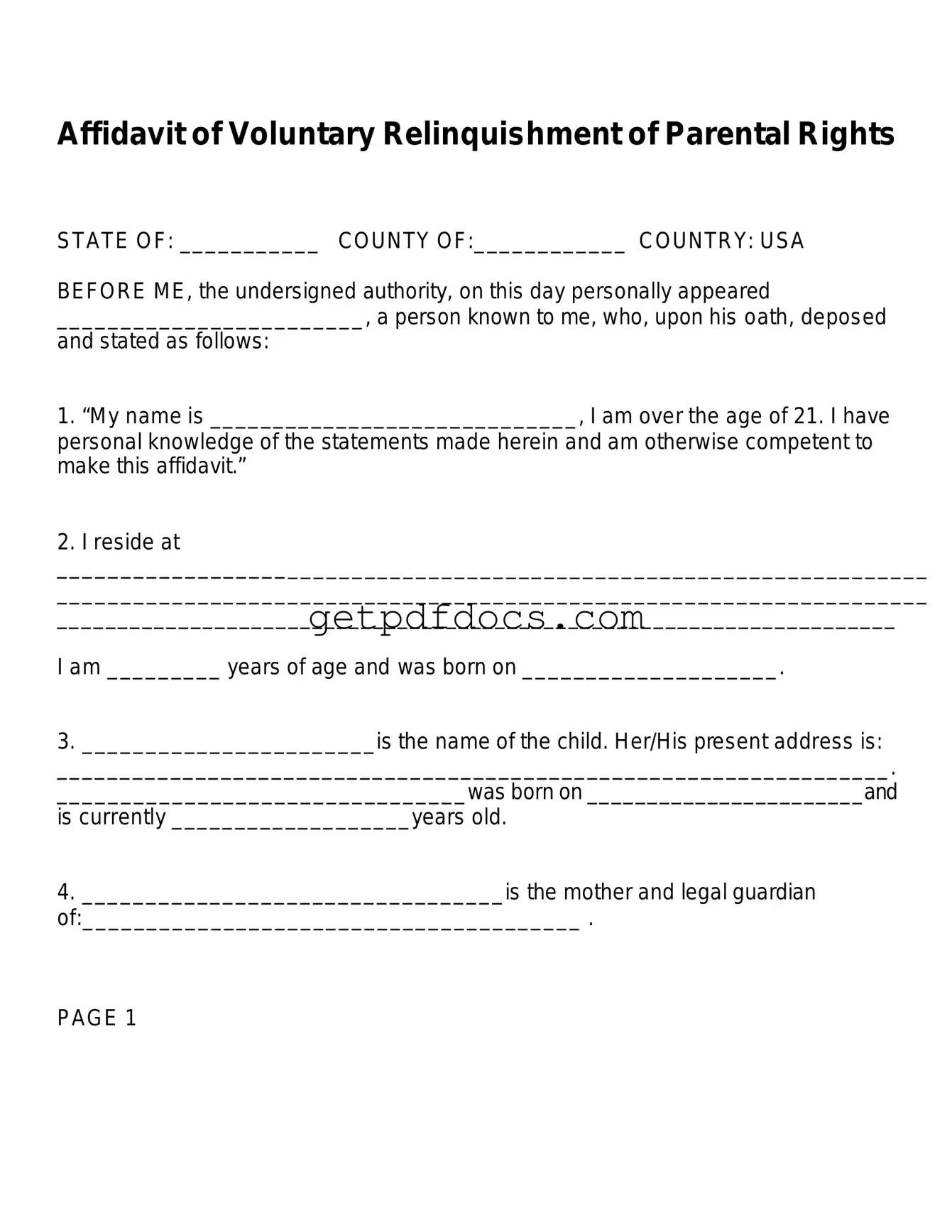 Fill in a Valid Affidavit Parental Rights Template