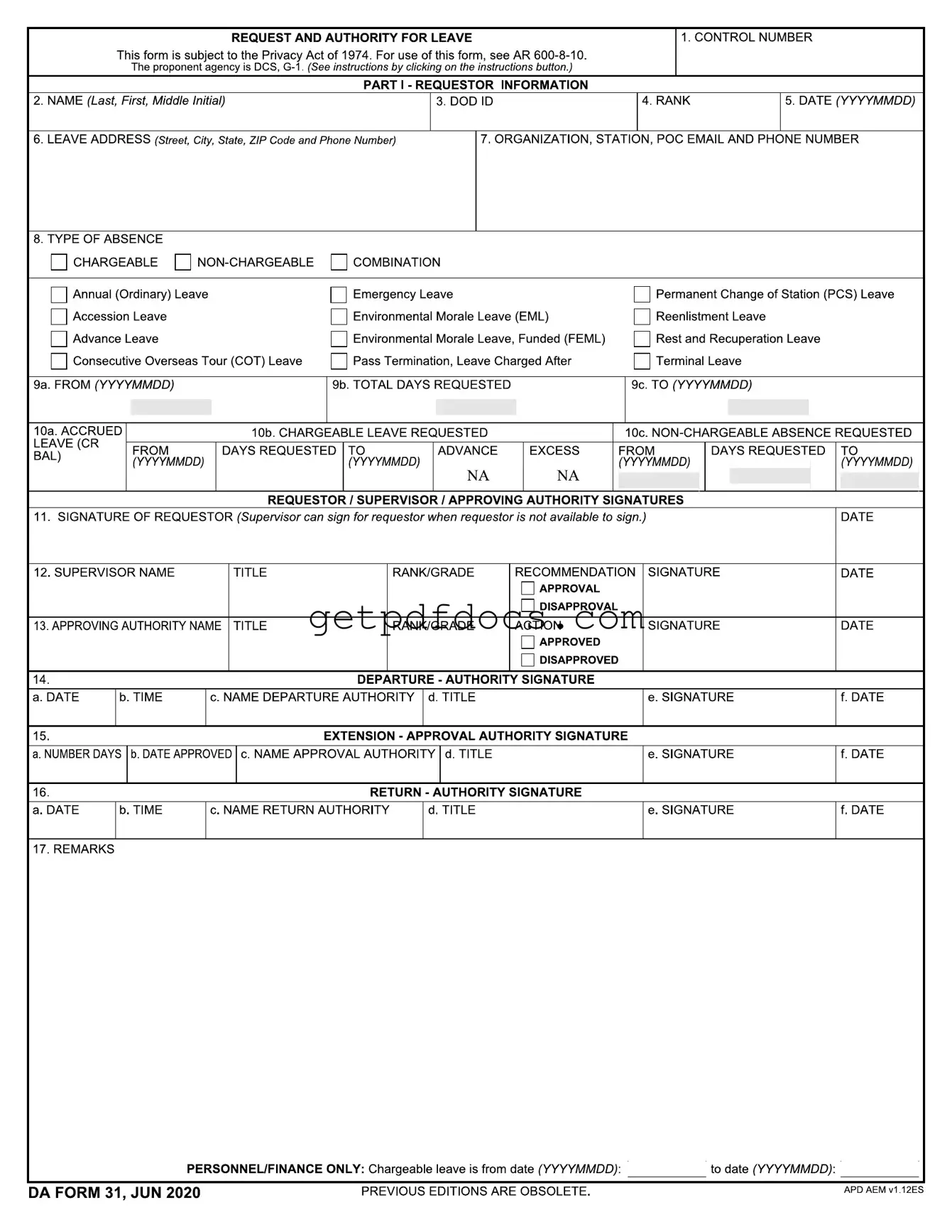 Fill in a Valid Da 31 Template