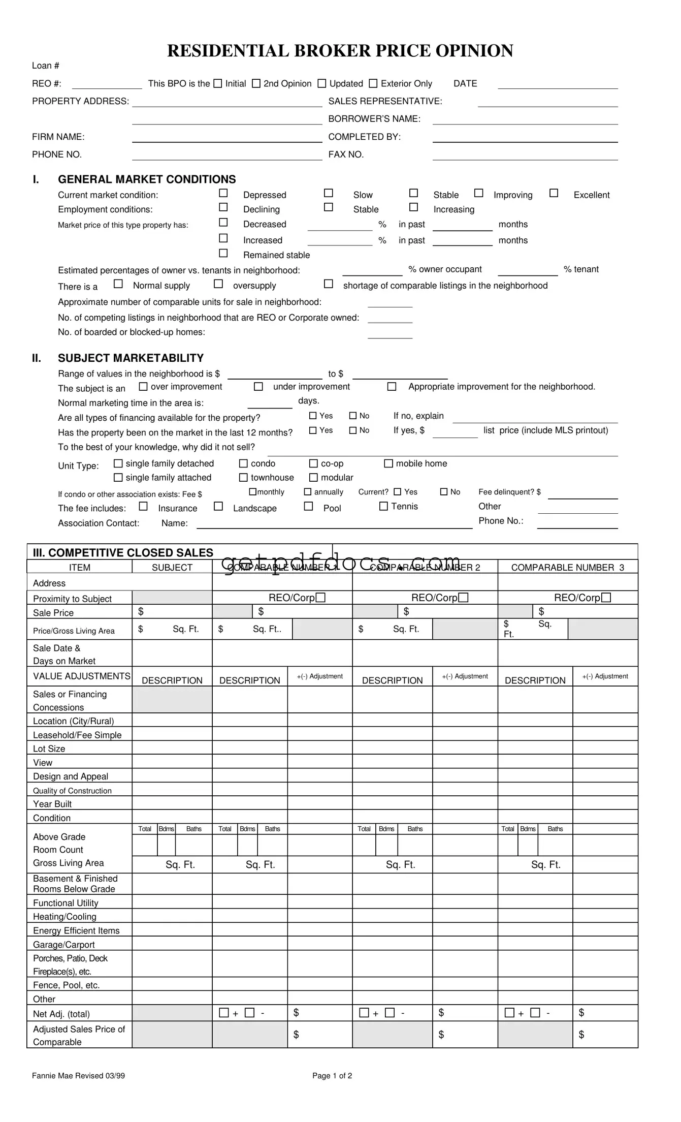 Fill in a Valid Broker Price Opinion Template