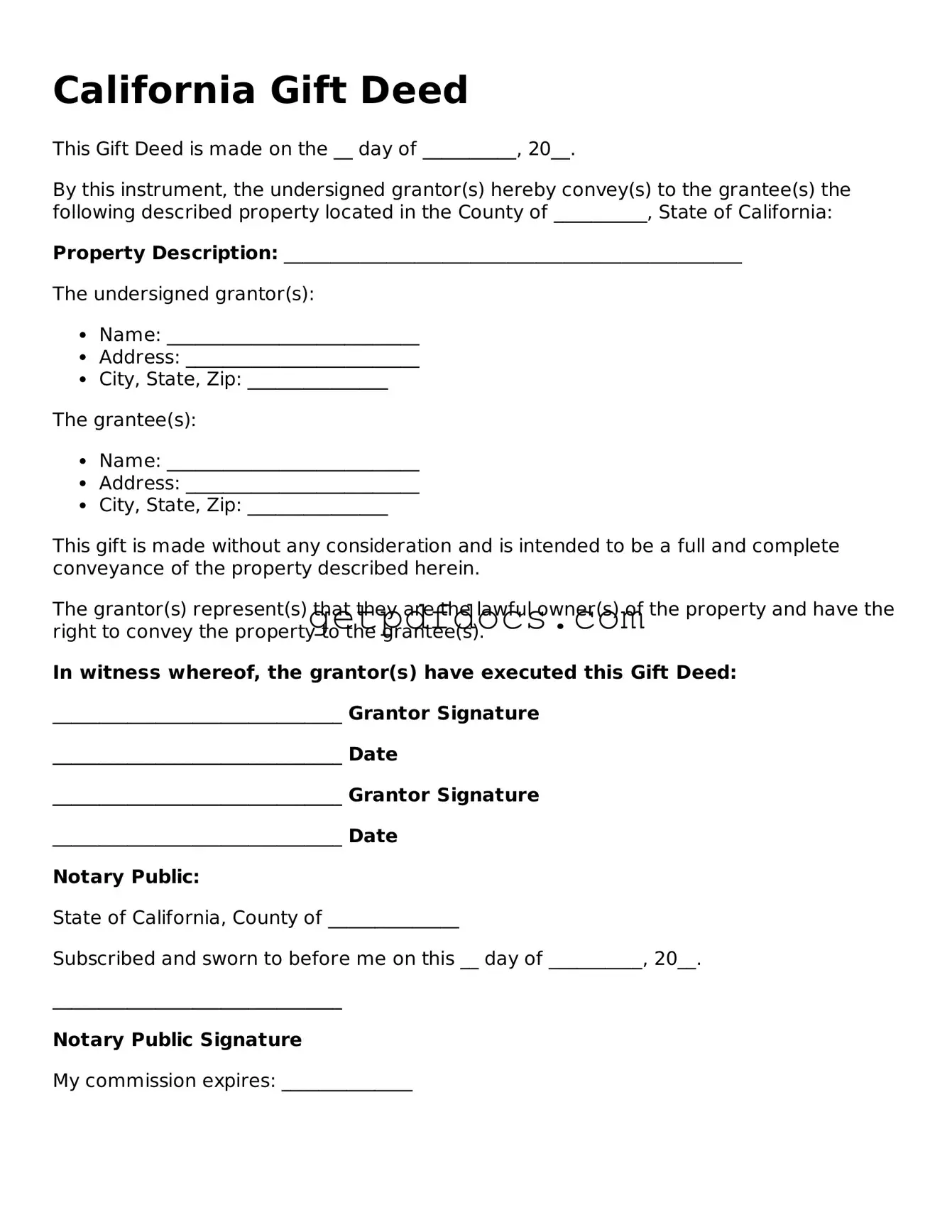 Attorney-Approved Gift Deed Form for California State