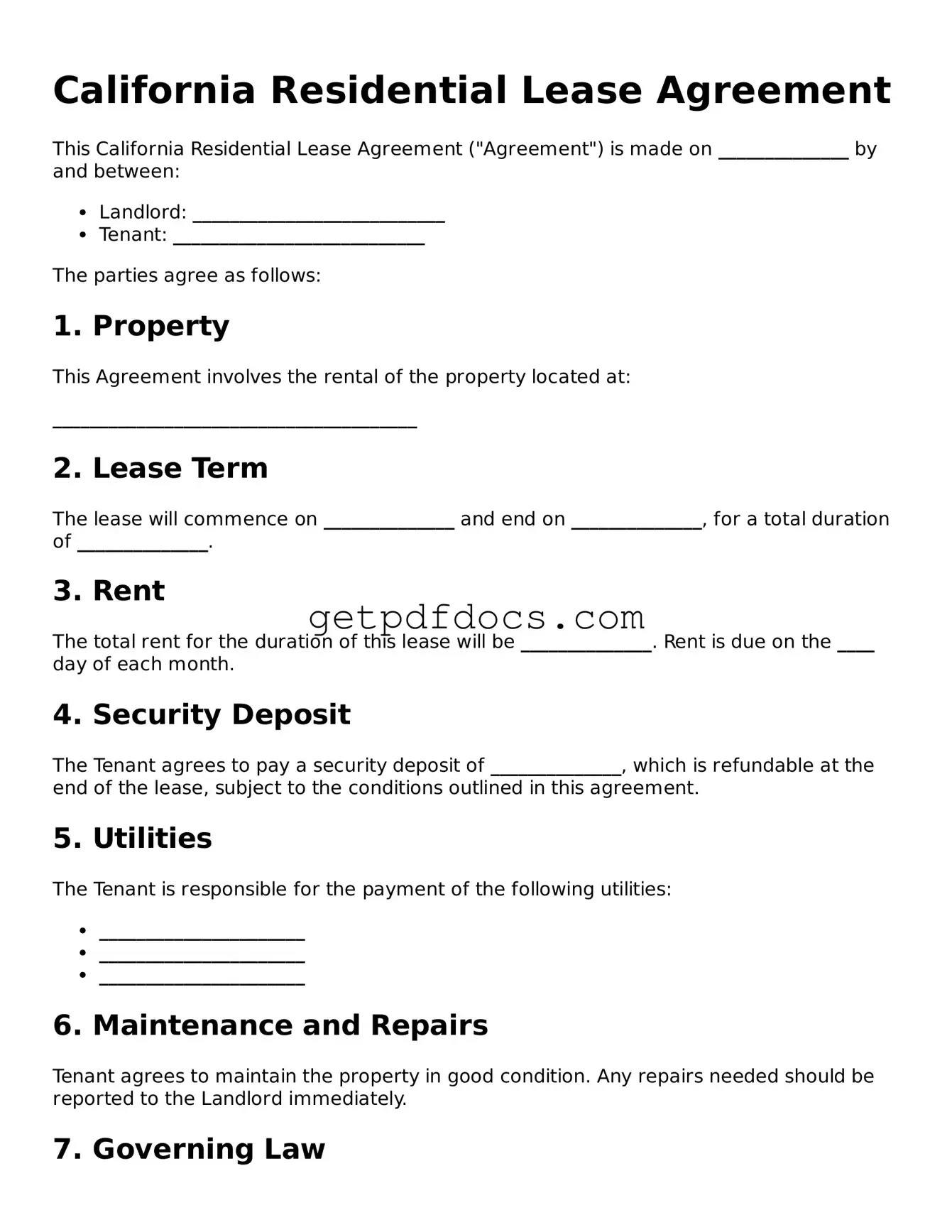 Attorney-Approved Residential Lease Agreement Form for California State