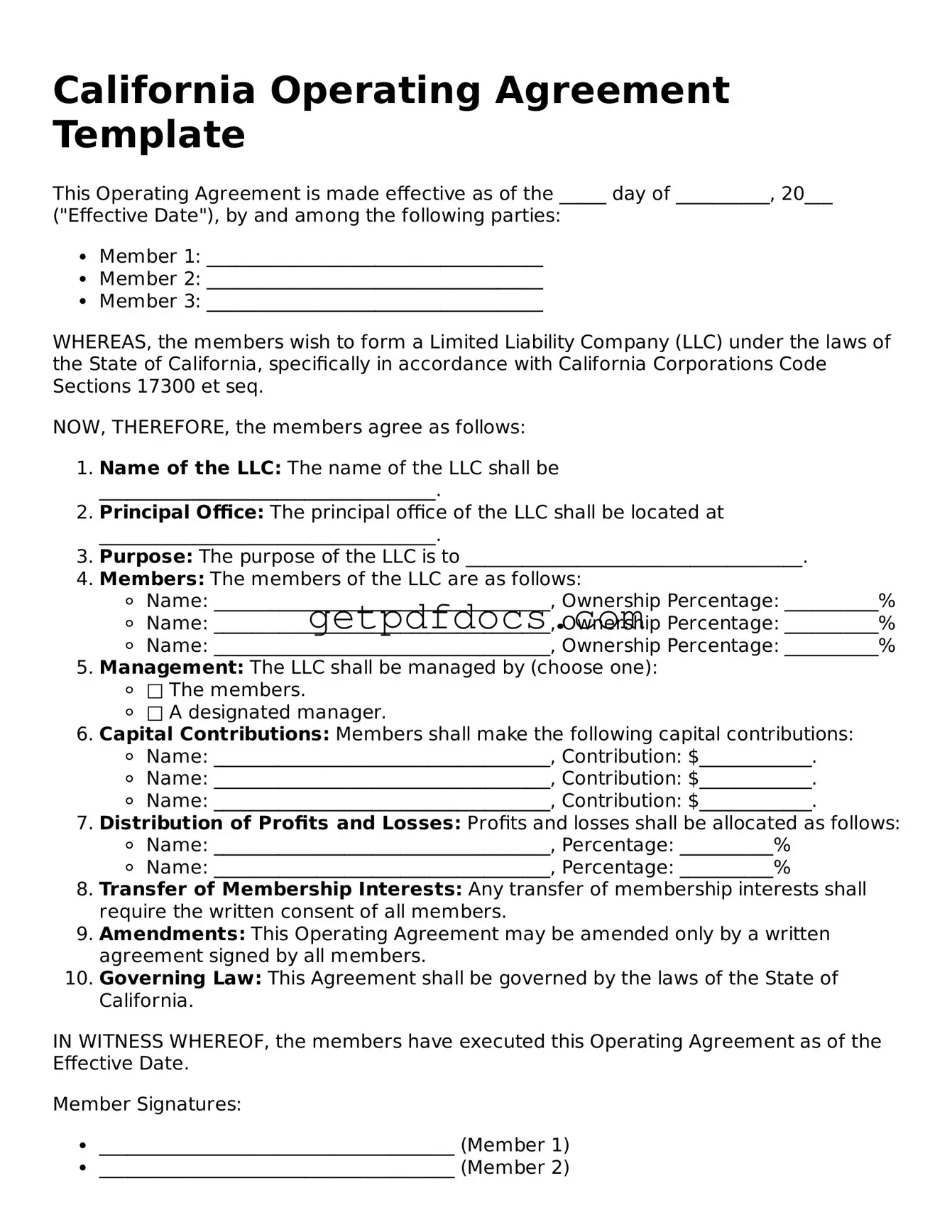 Attorney-Approved Operating Agreement Form for California State