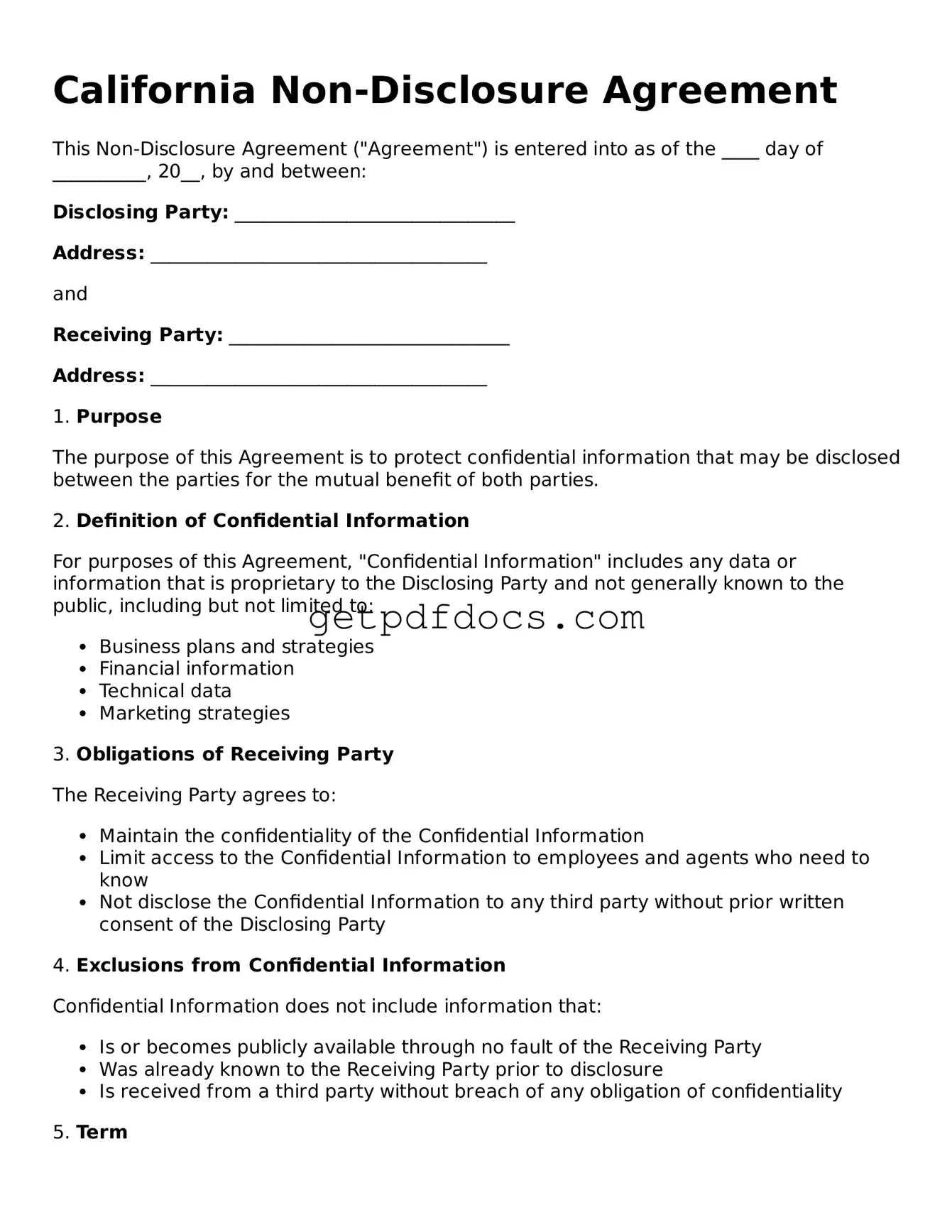 Attorney-Approved Non-disclosure Agreement Form for California State