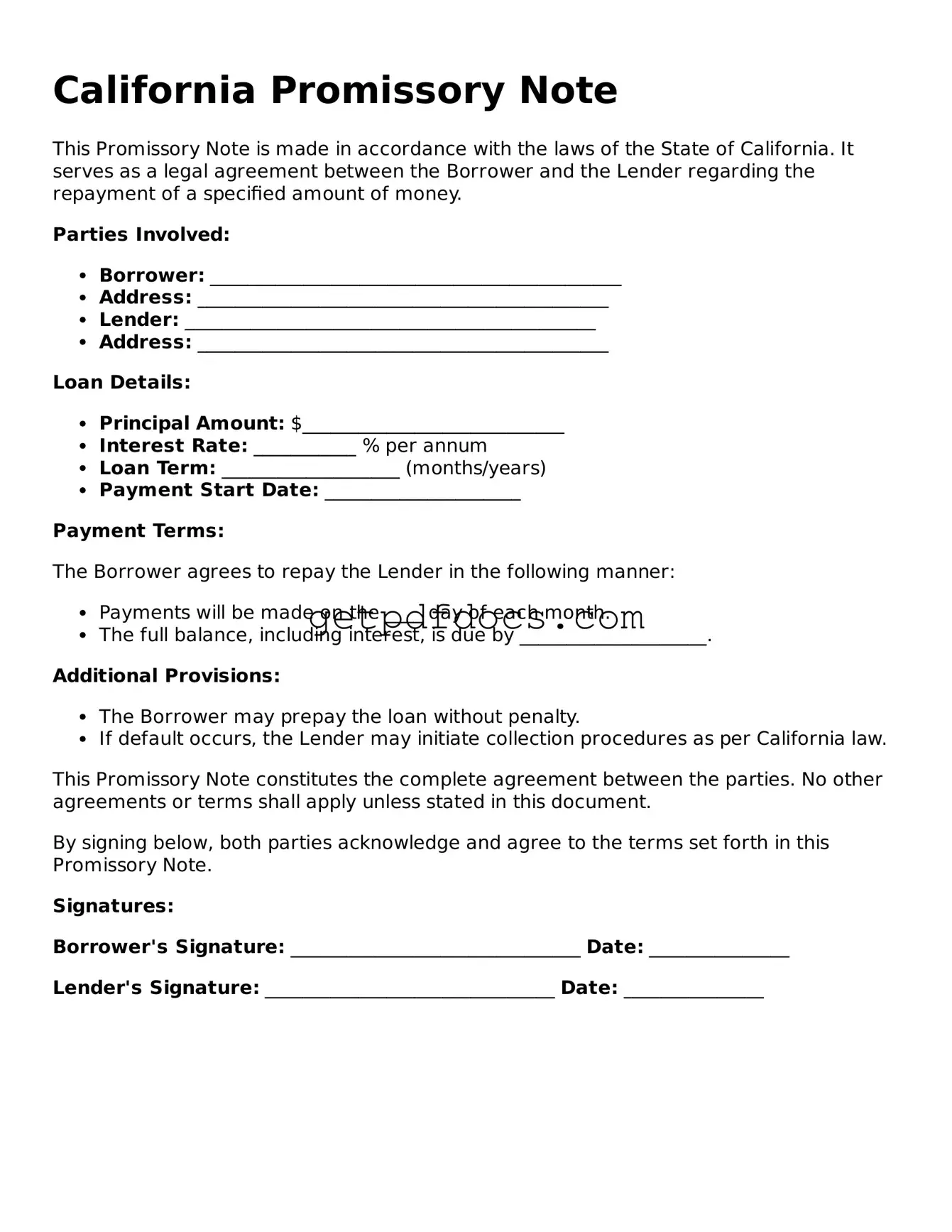 Attorney-Approved Promissory Note Form for California State