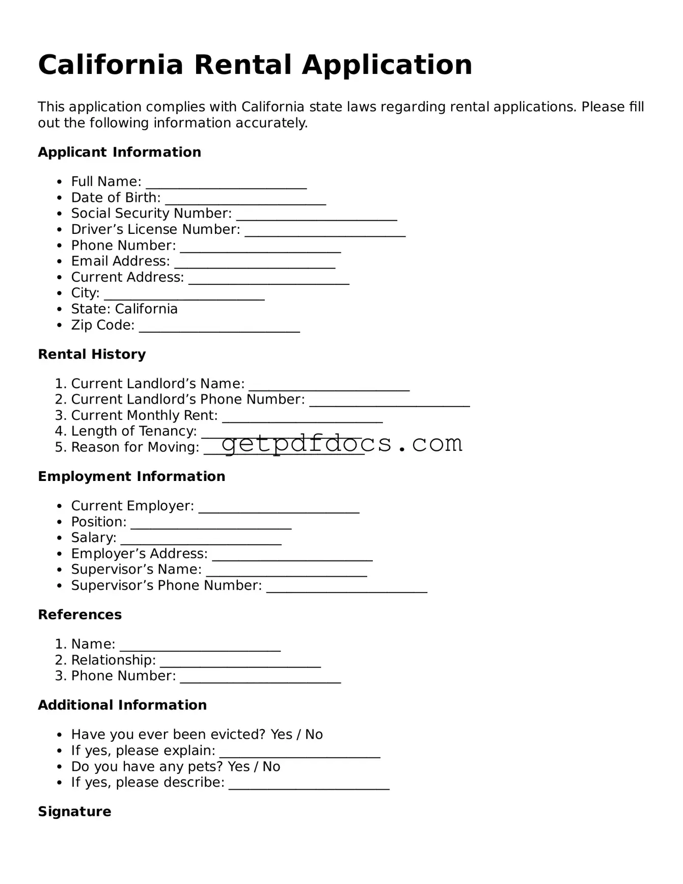 Attorney-Approved Rental Application Form for California State