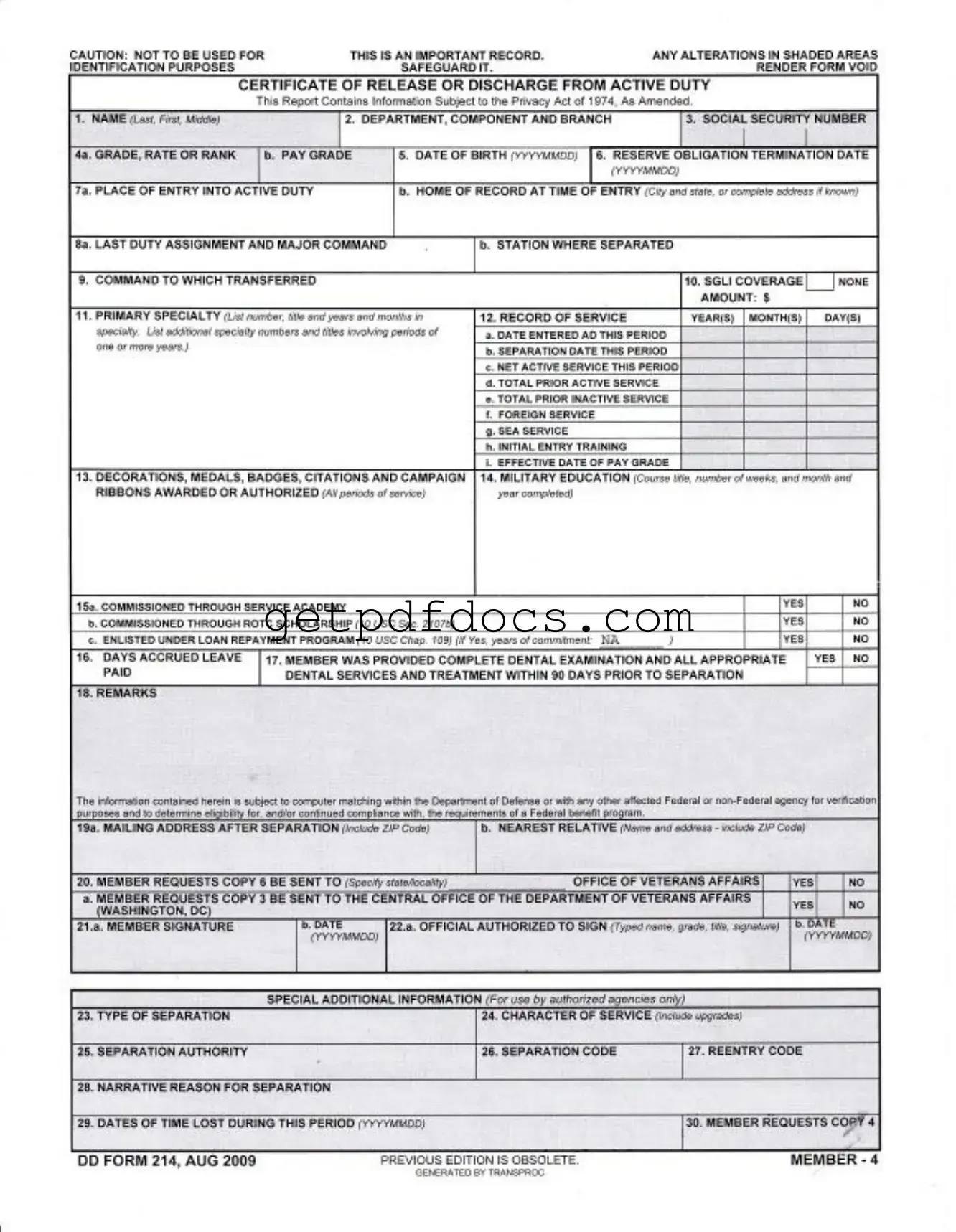 Fill in a Valid Dd 214 Template