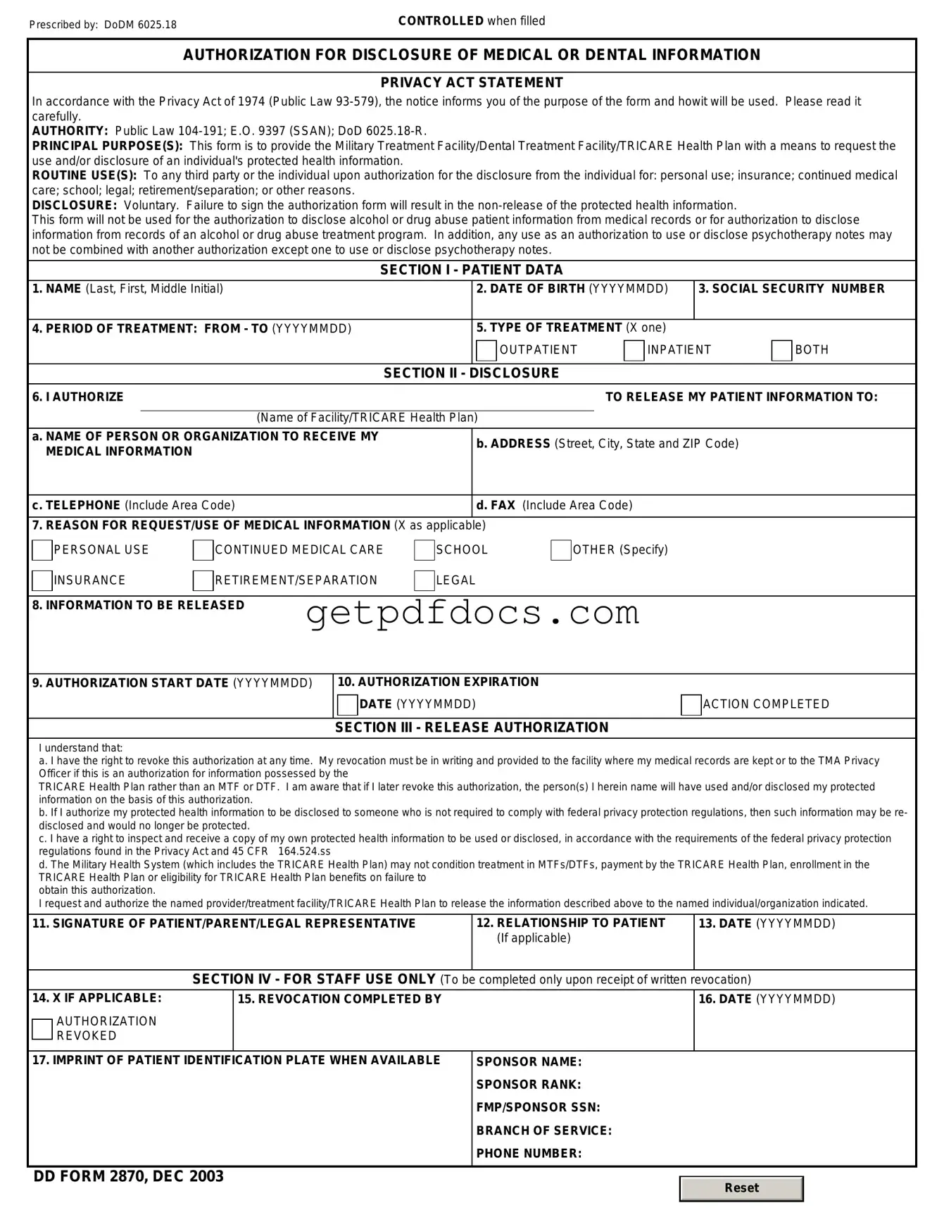 Fill in a Valid DD 2870 Template