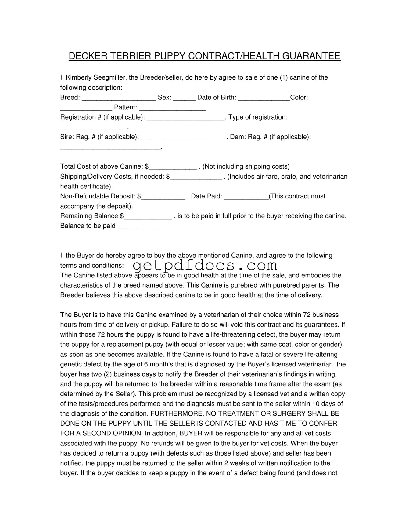 Fill in a Valid Health Guarantee Template