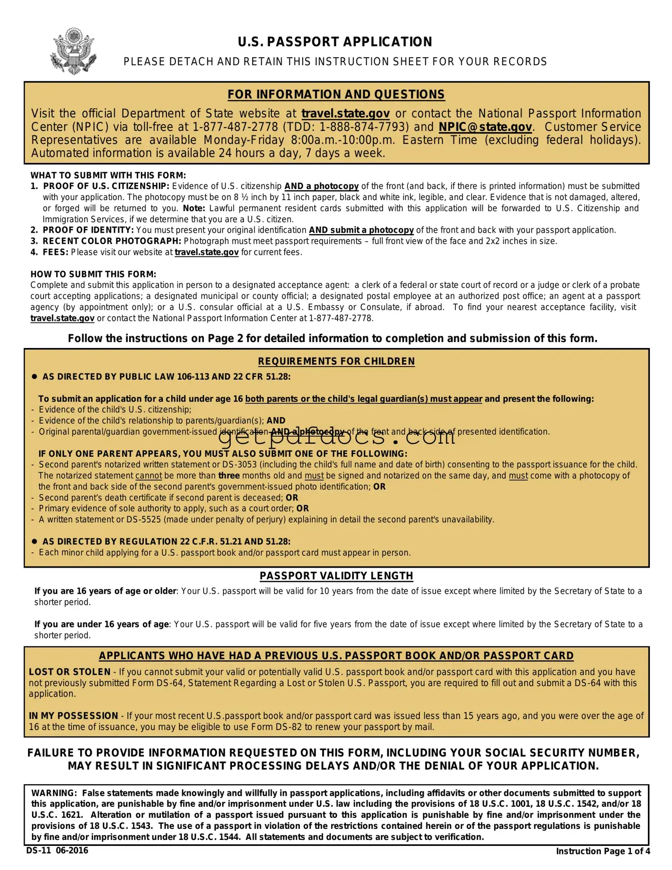 Fill in a Valid DS-11 U.S. Passport application Template