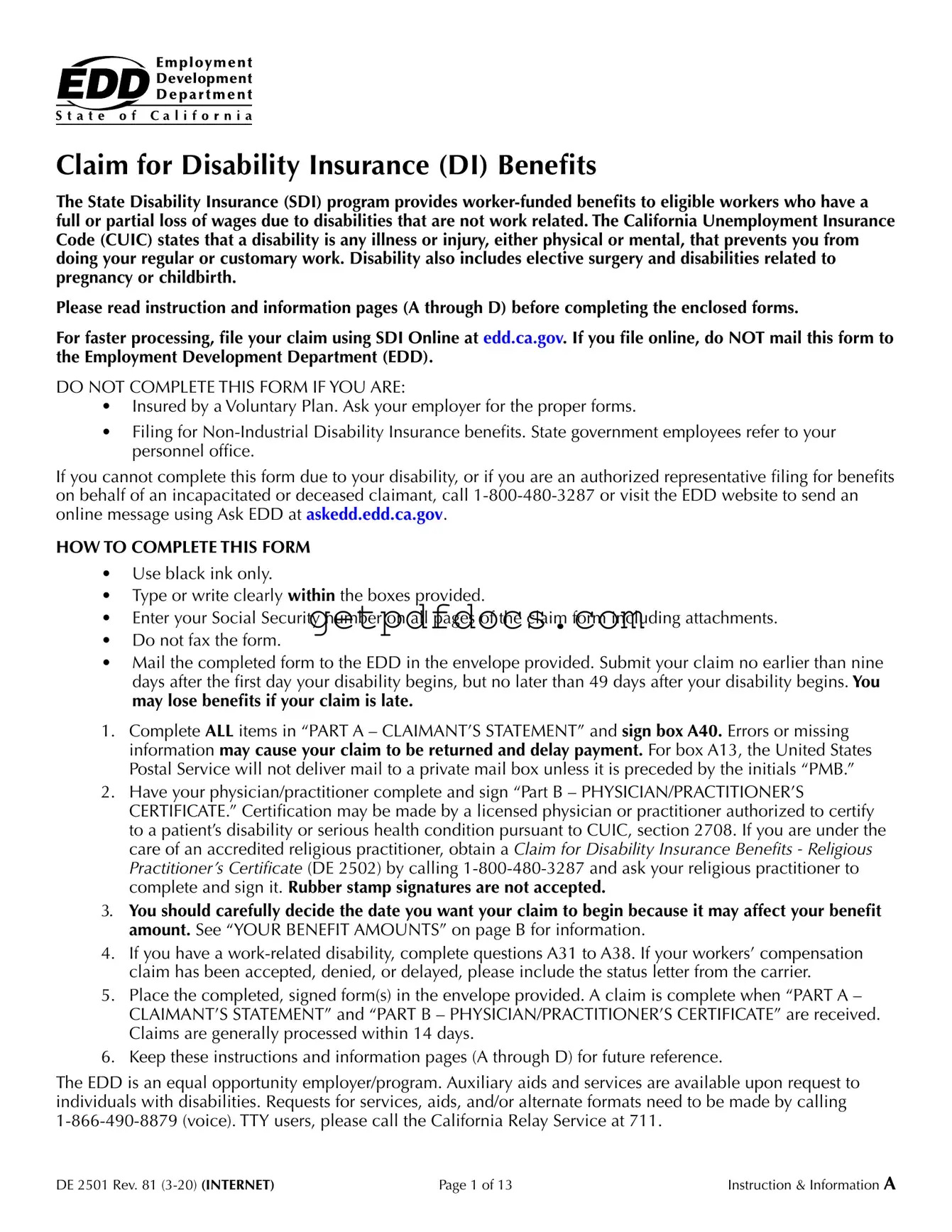Fill in a Valid EDD DE 2501 Template