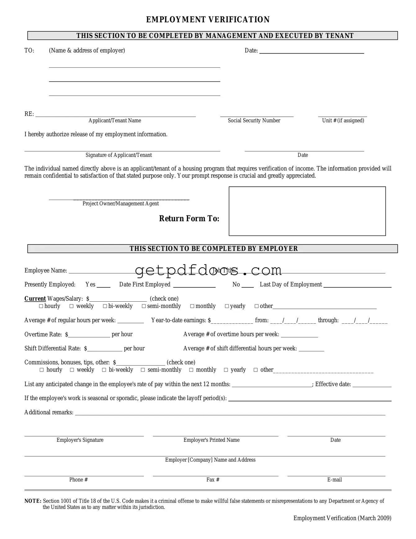 Fill in a Valid Employment verification form Template