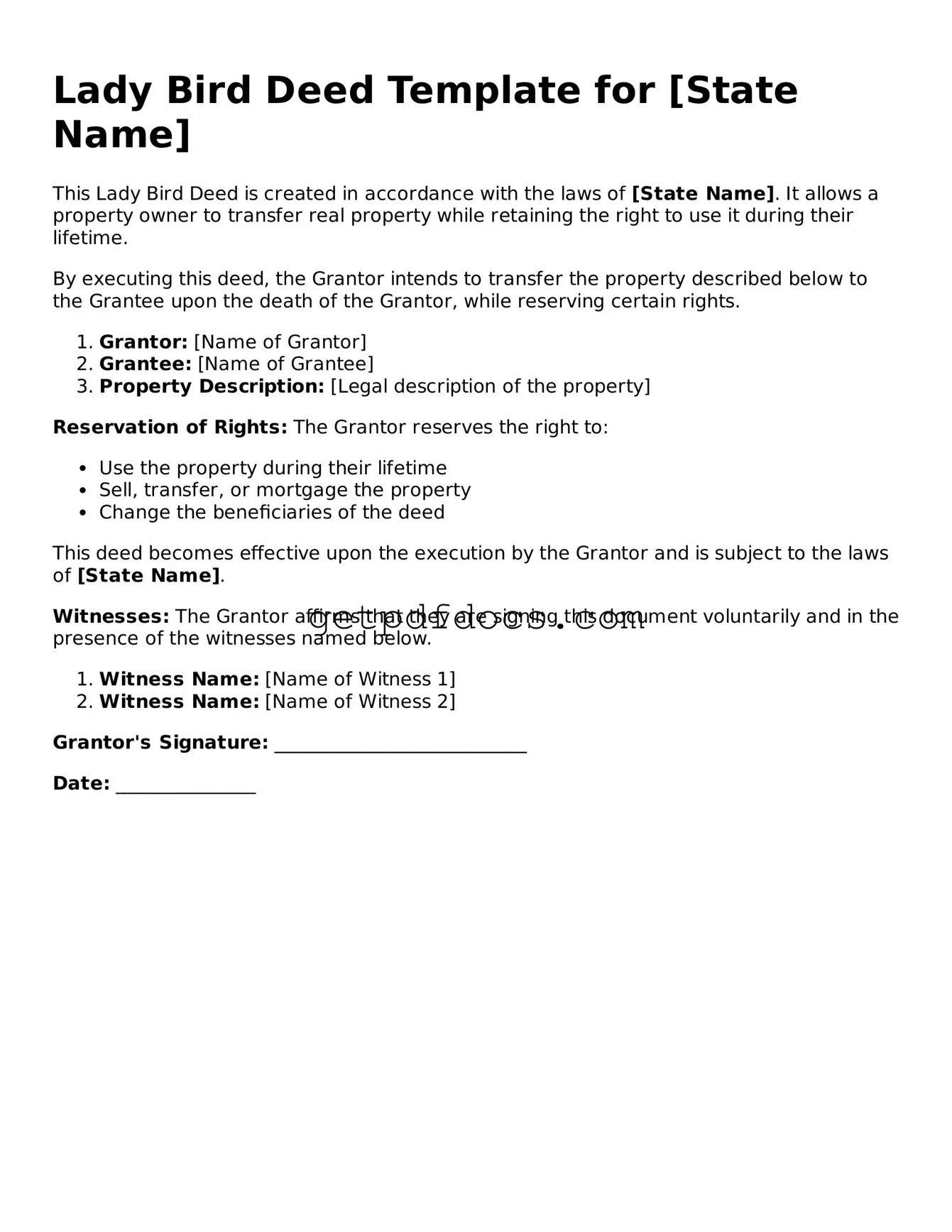 Printable Lady Bird Deed Template