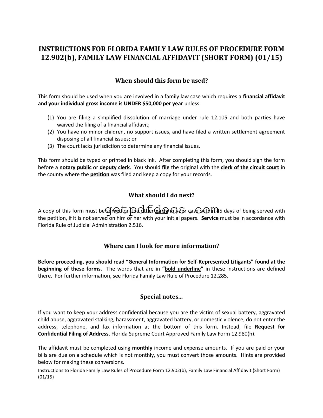 Fill in a Valid Florida Financial Affidavit Short 12.902(b) Template