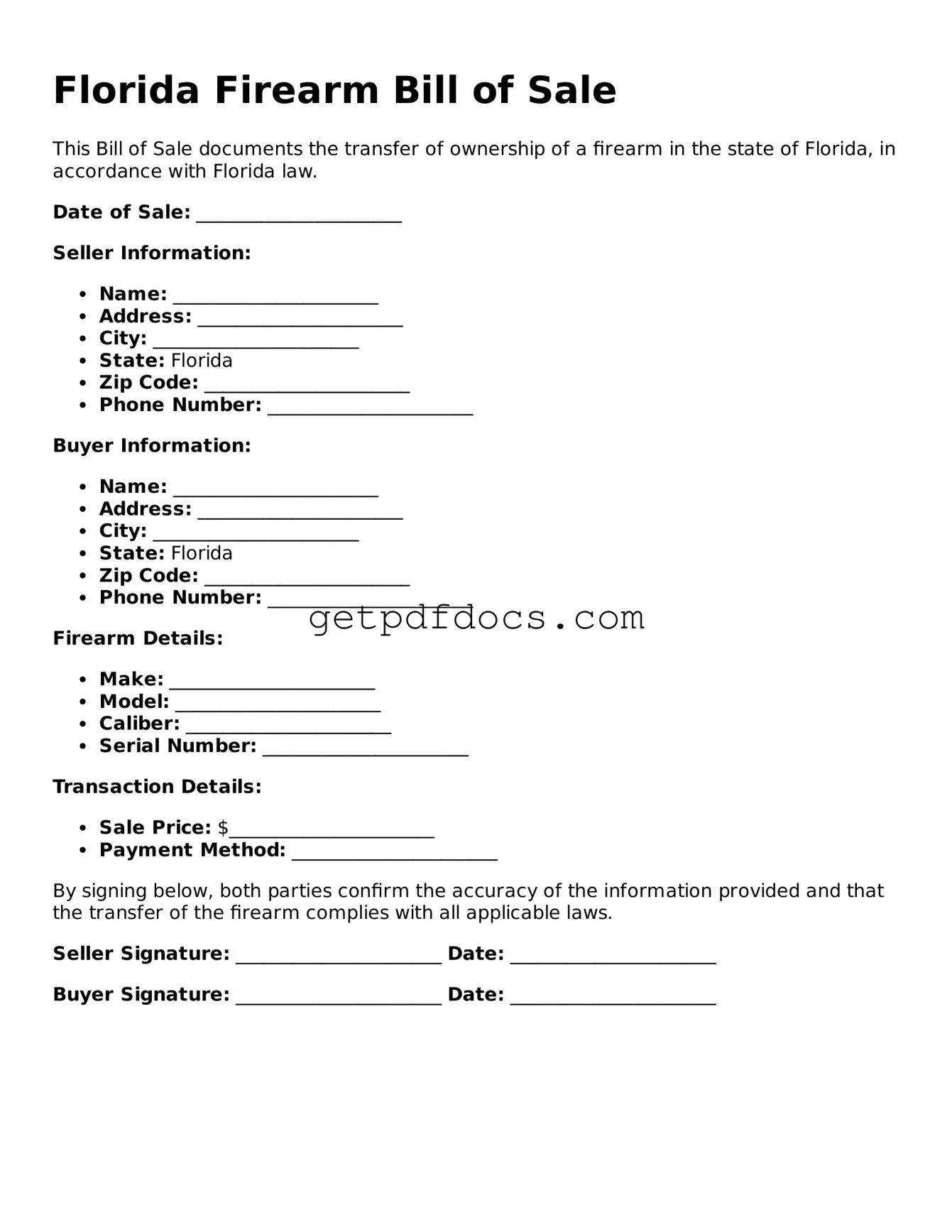 Attorney-Approved Firearm Bill of Sale Form for Florida State