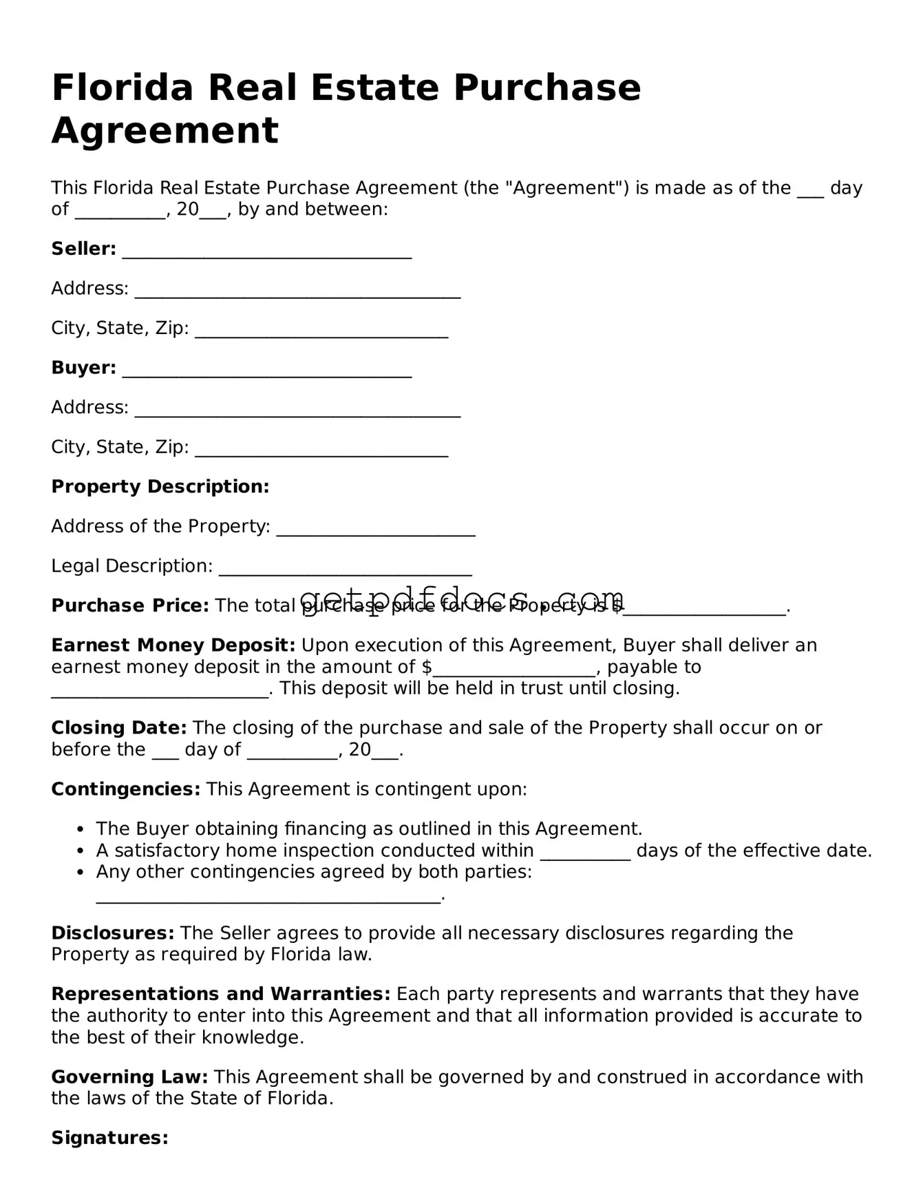 Attorney-Approved Real Estate Purchase Agreement Form for Florida State