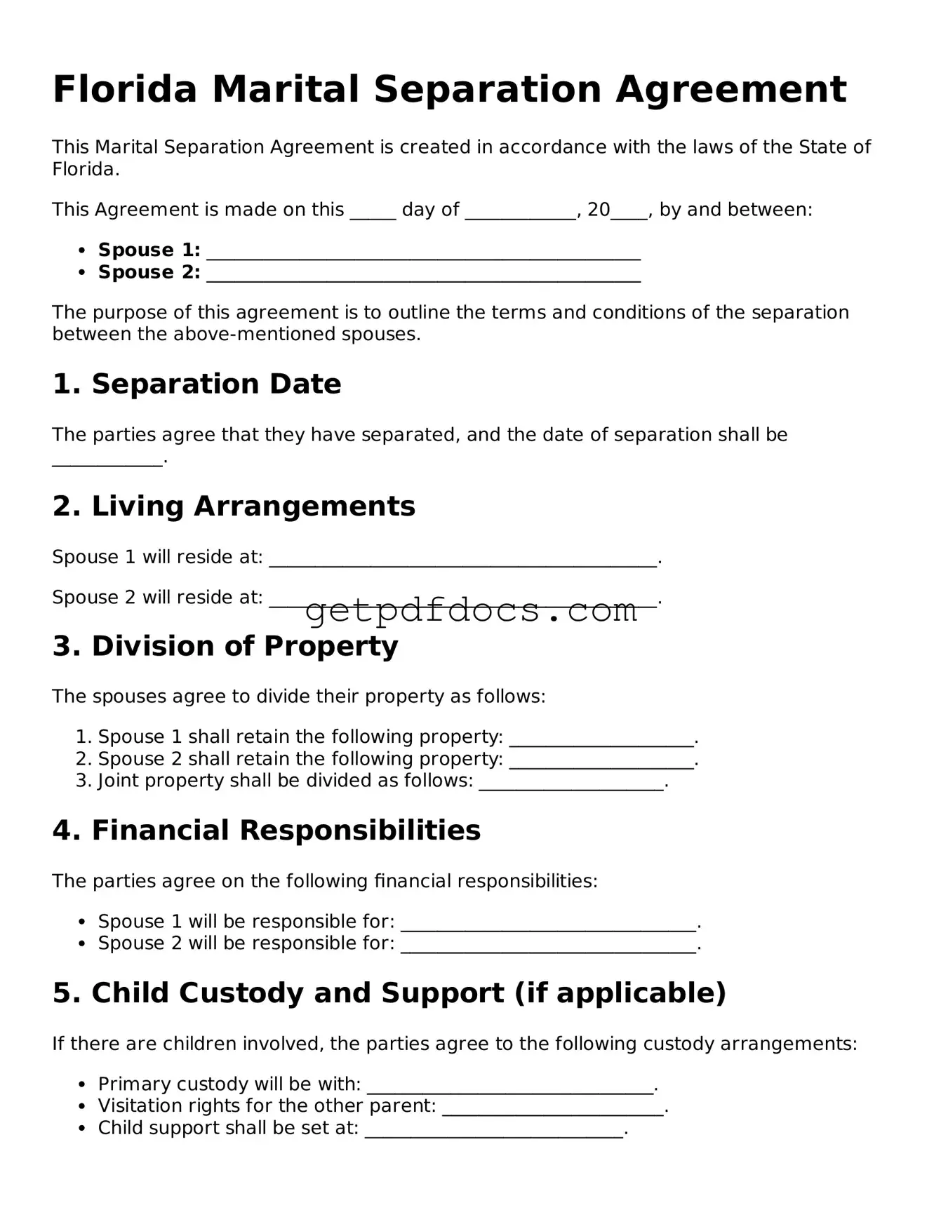 Attorney-Approved Marital Separation Agreement Form for Florida State