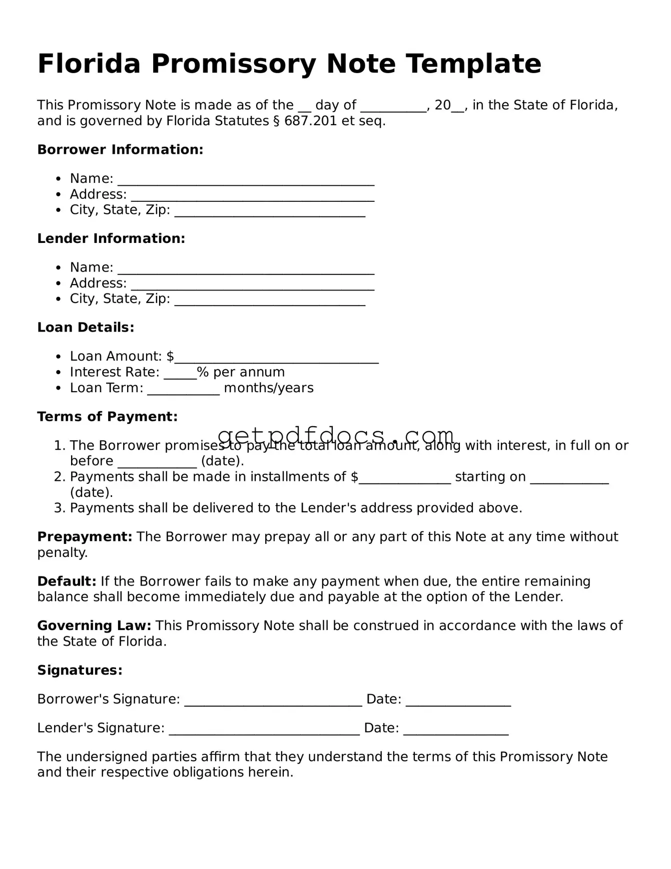 Attorney-Approved Promissory Note Form for Florida State