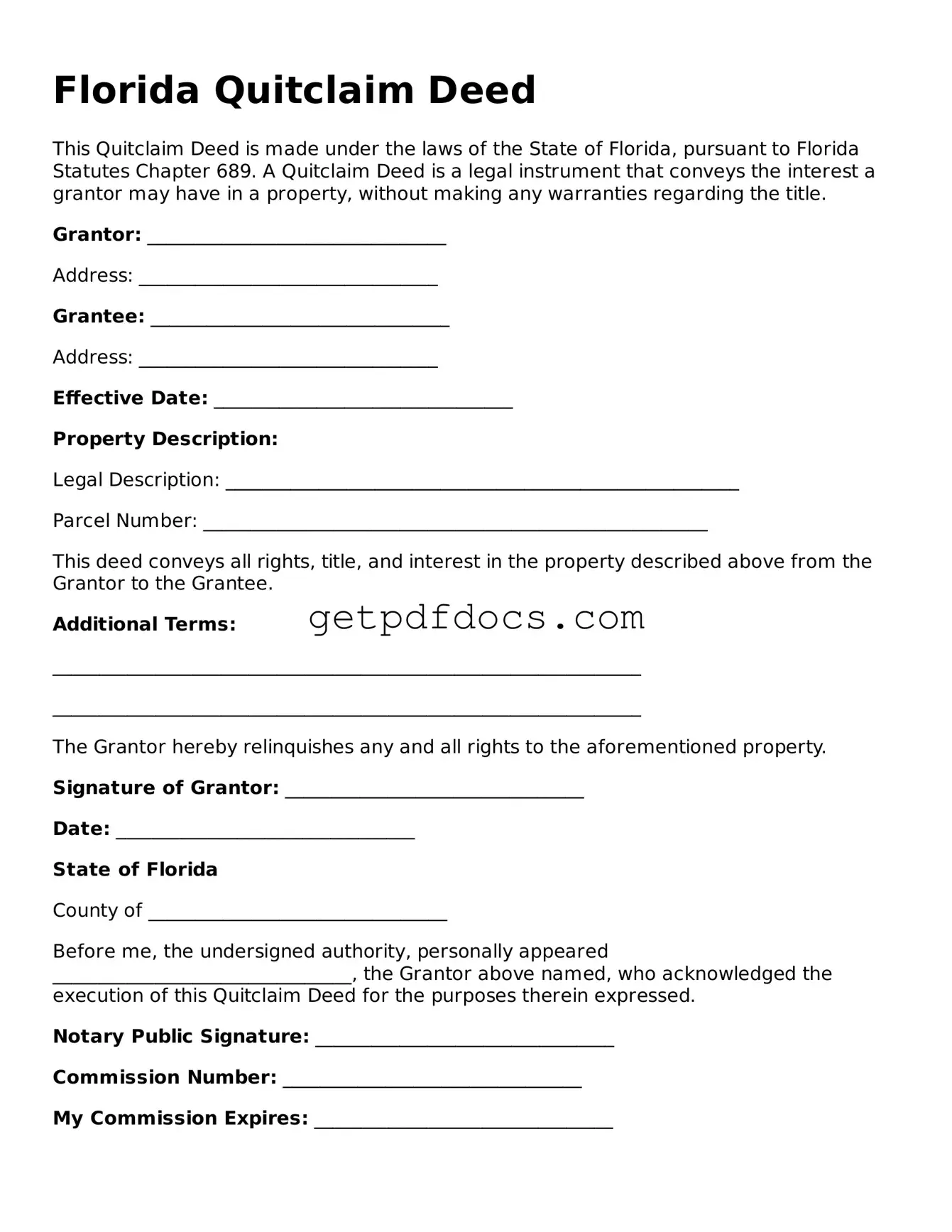 Attorney-Approved Quitclaim Deed Form for Florida State