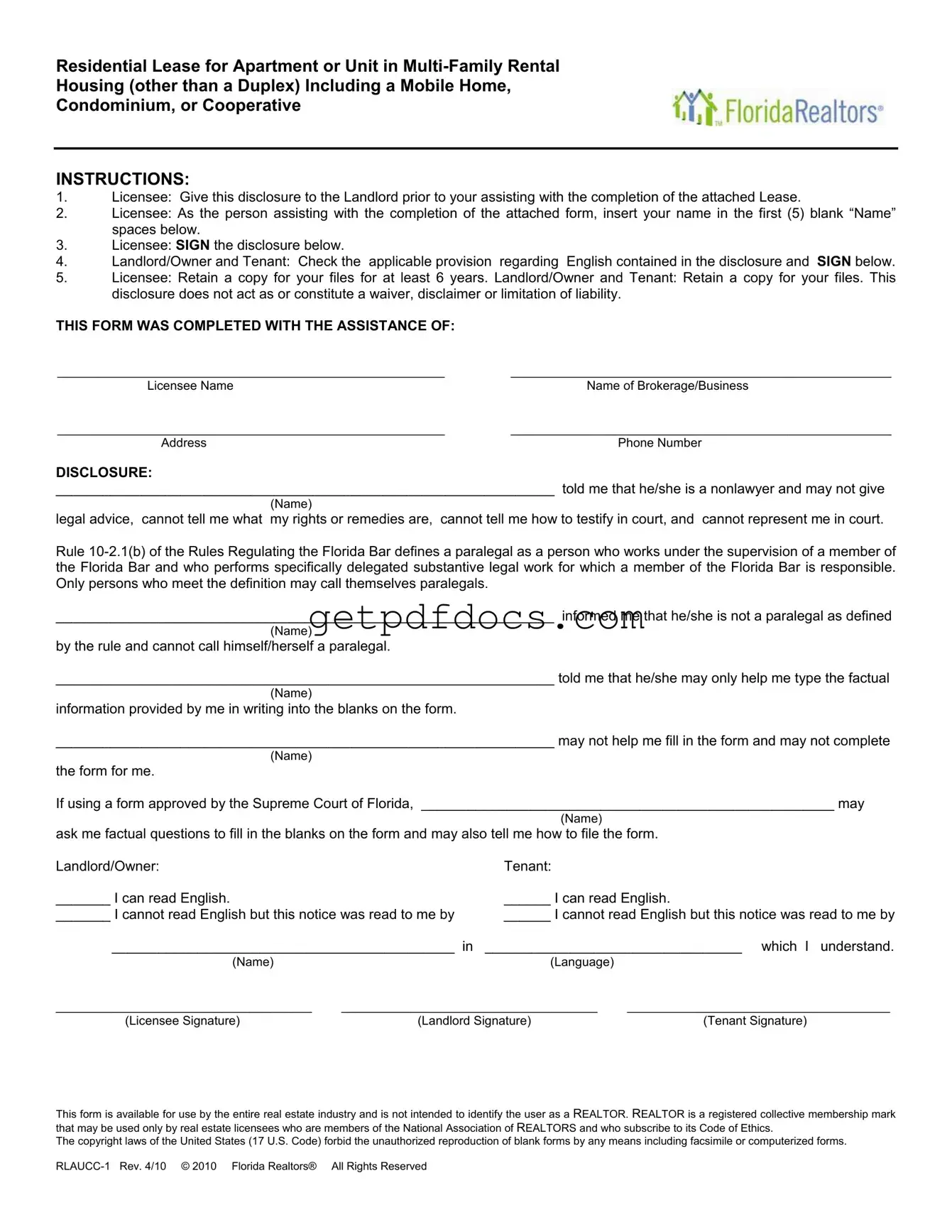 Fill in a Valid Florida Realtors Residential Lease Template