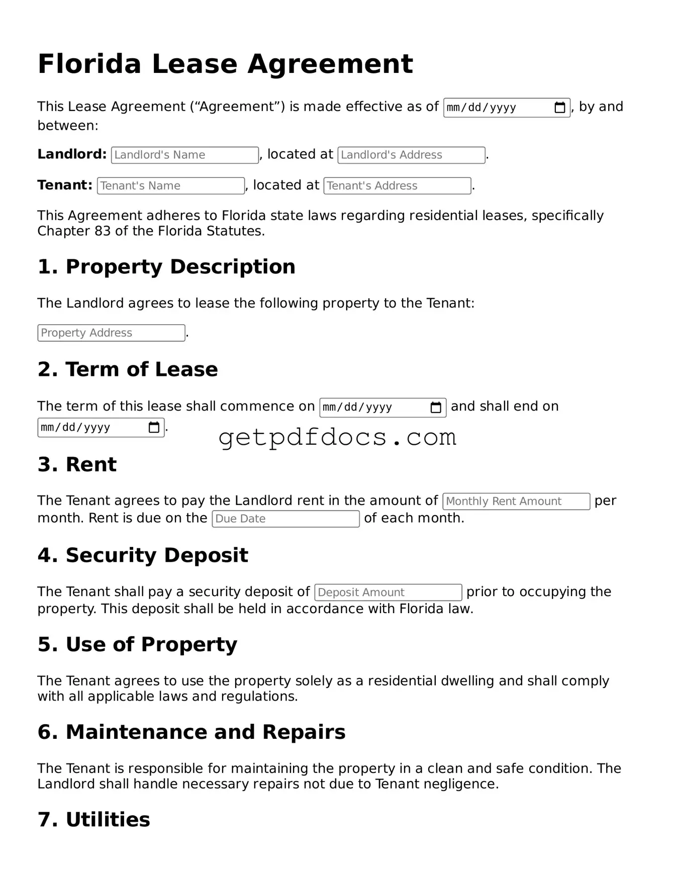 Attorney-Approved Lease Agreement Form for Florida State