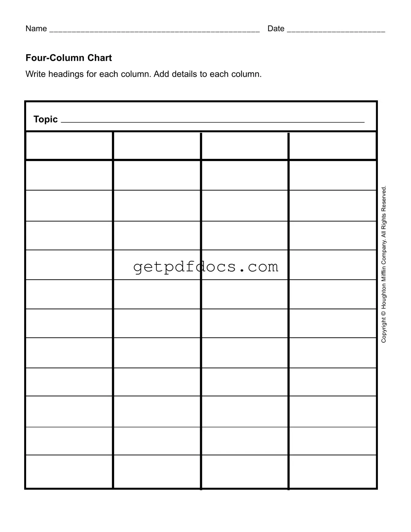 Fill in a Valid Four Column Chart Template