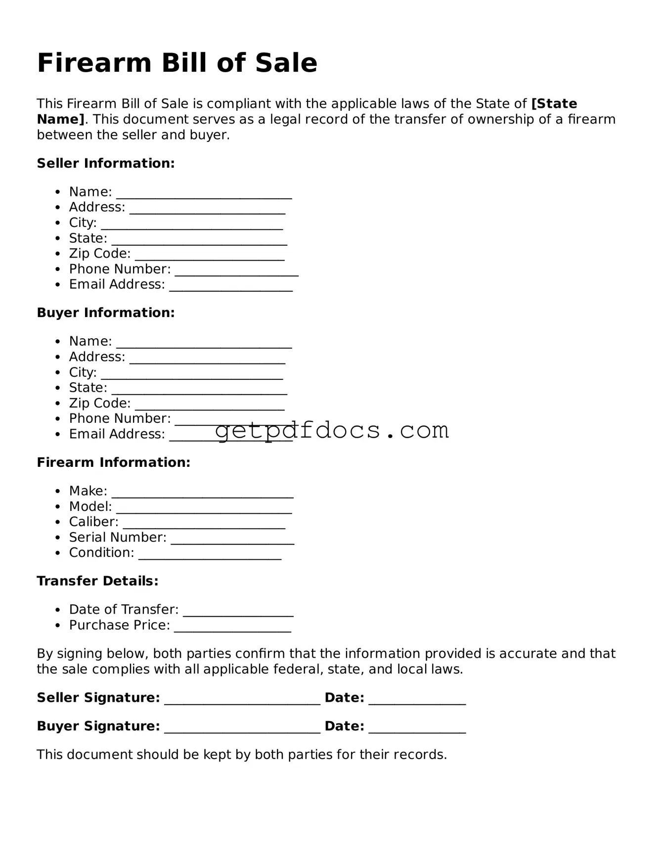 Printable Firearm Bill of Sale Template