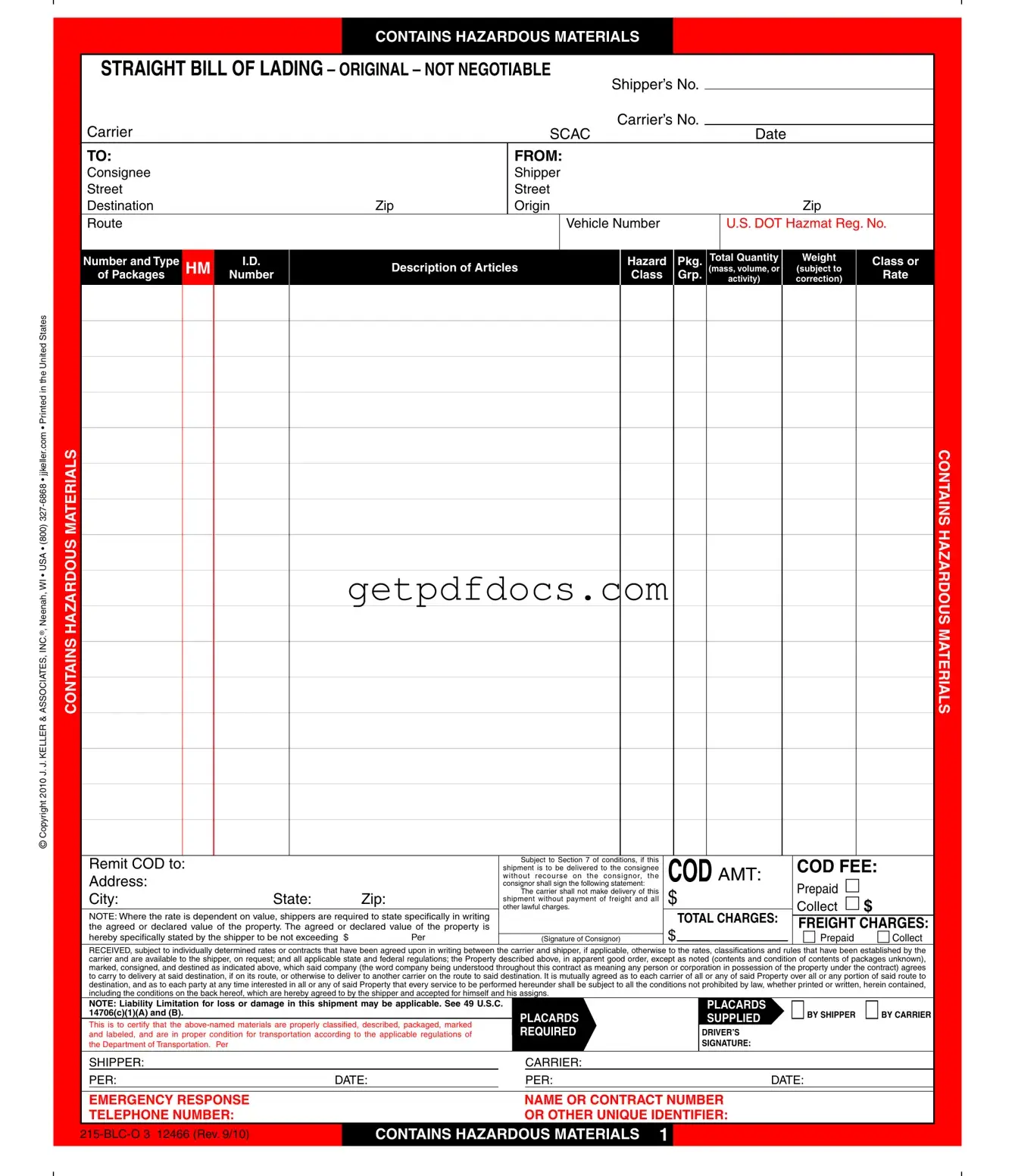 Fill in a Valid Hazard Bill Of Ladden Template