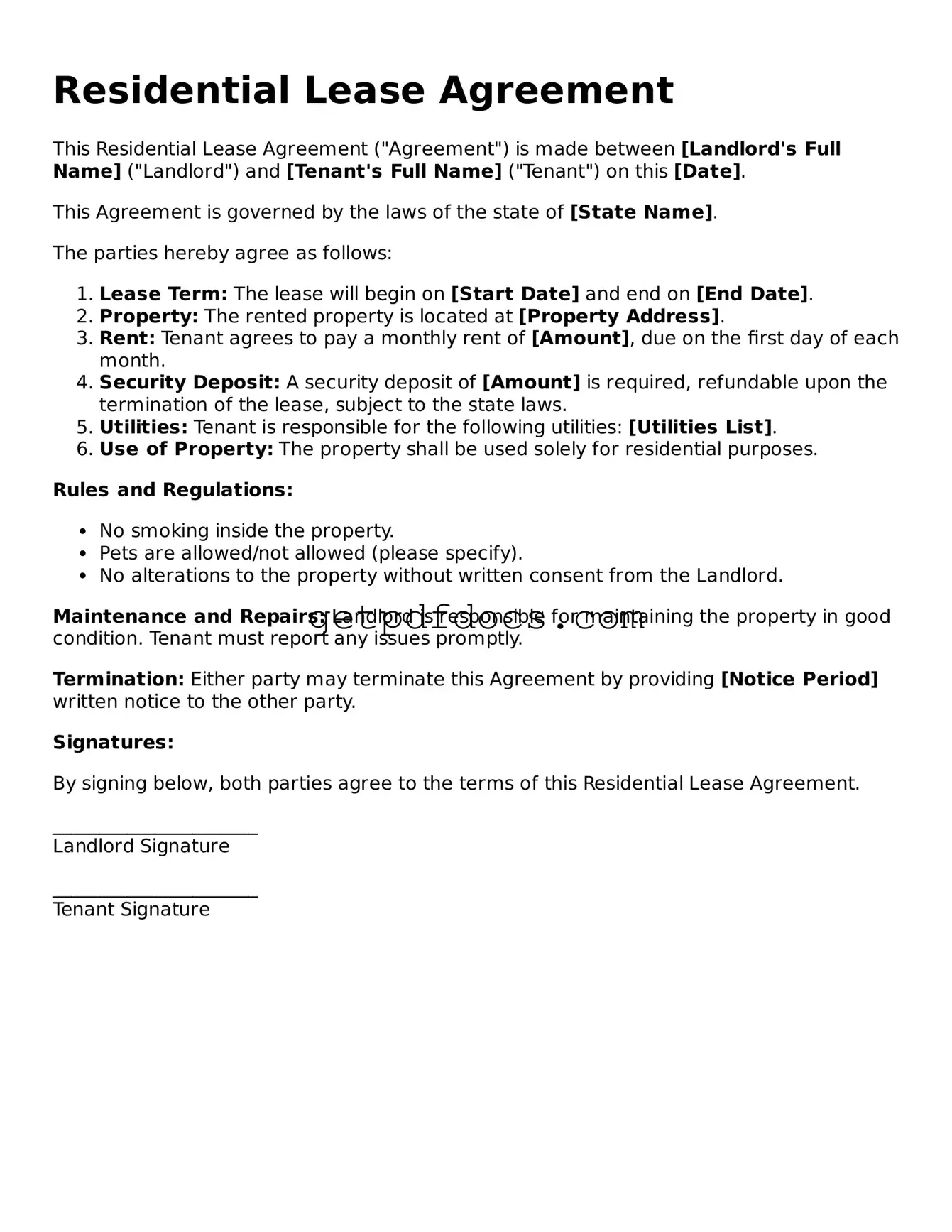 Printable Residential Lease Agreement Template