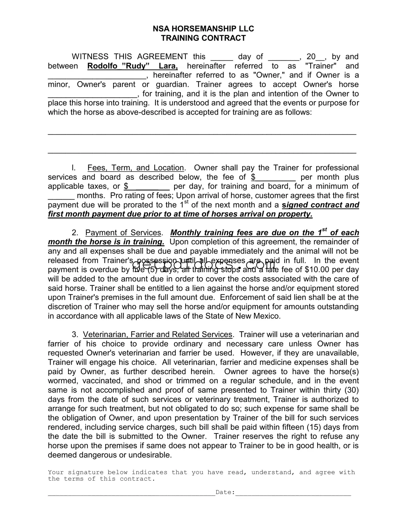 Fill in a Valid Horse Training Contract Template