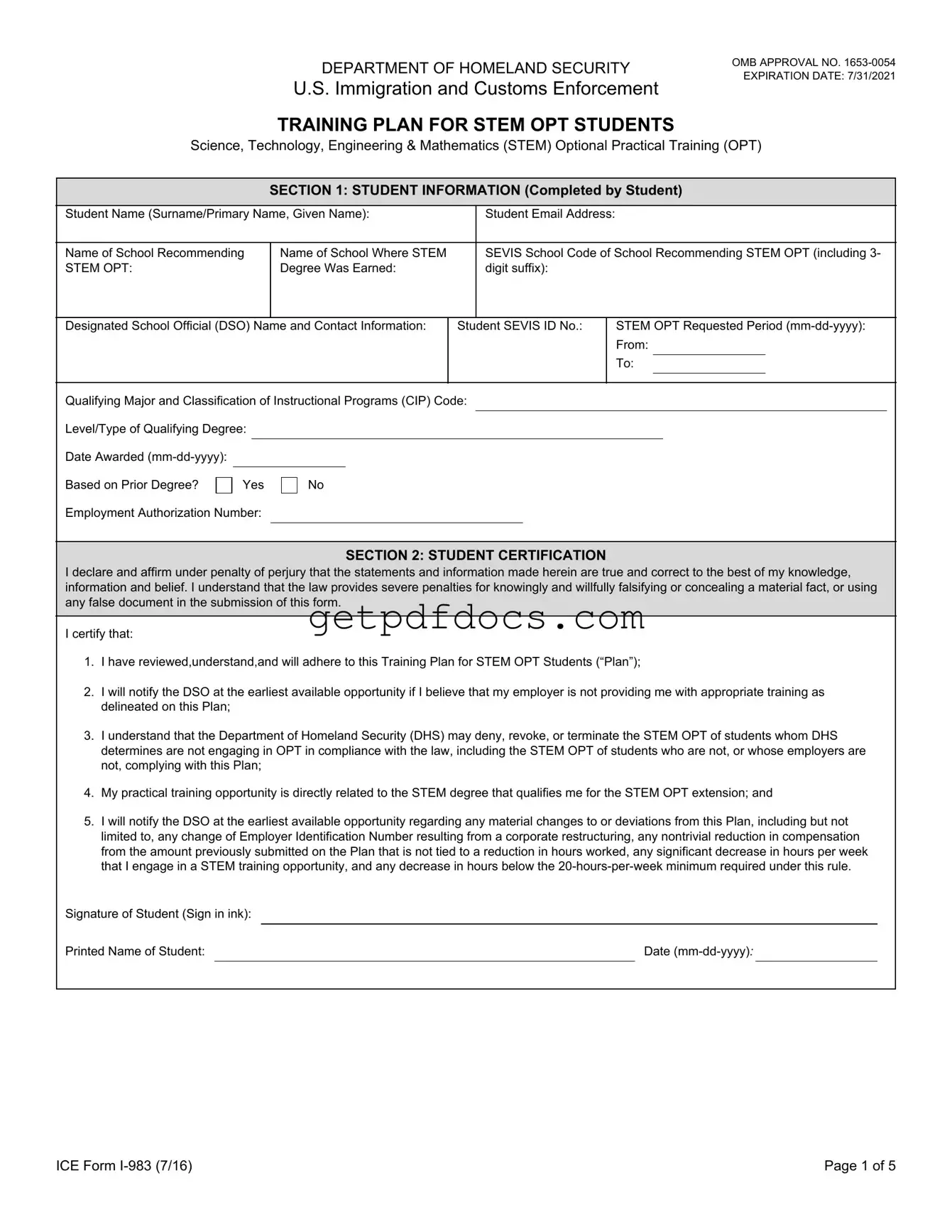 Fill in a Valid ICE I-983 Template