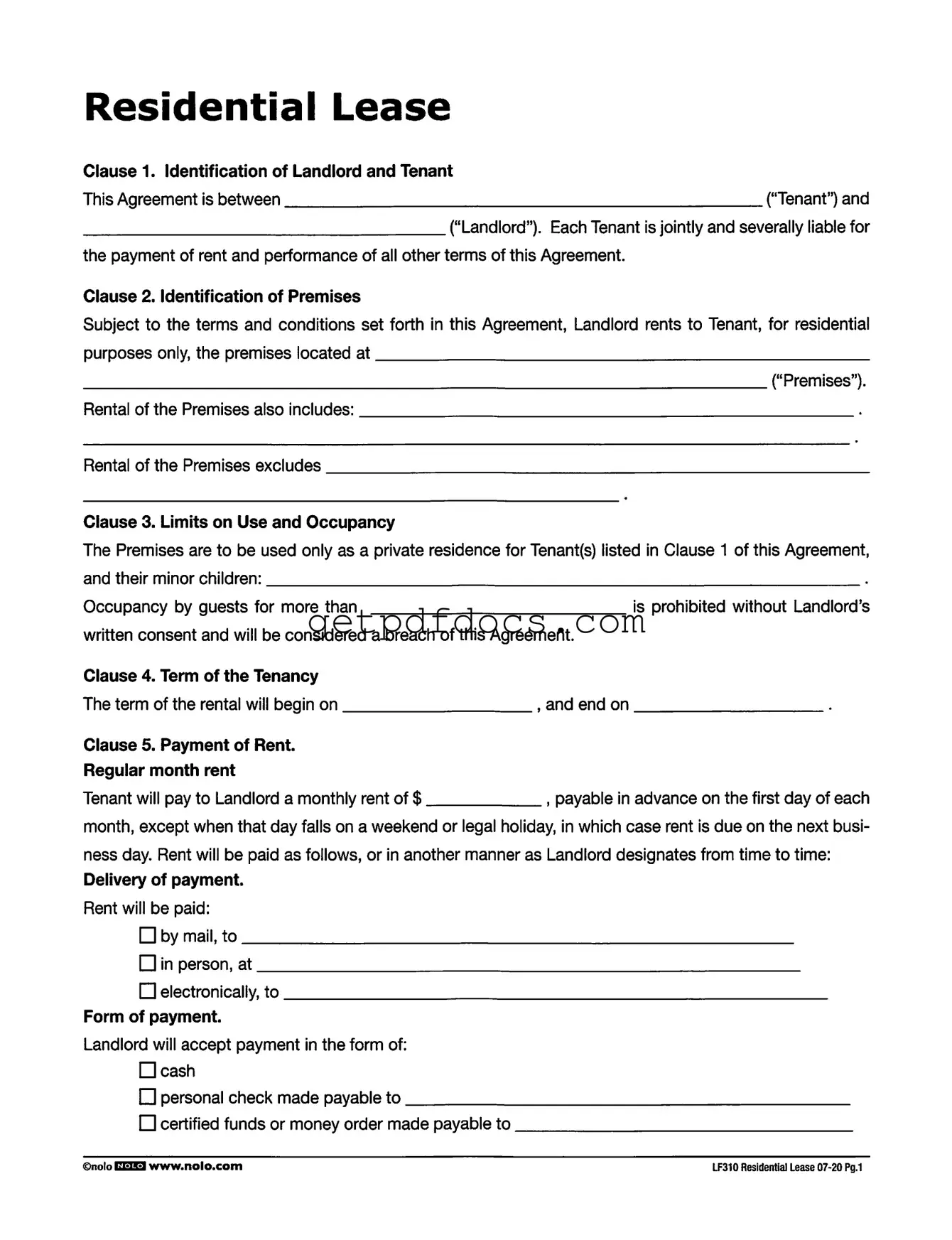 Fill in a Valid Lf310 Residential Lease Template
