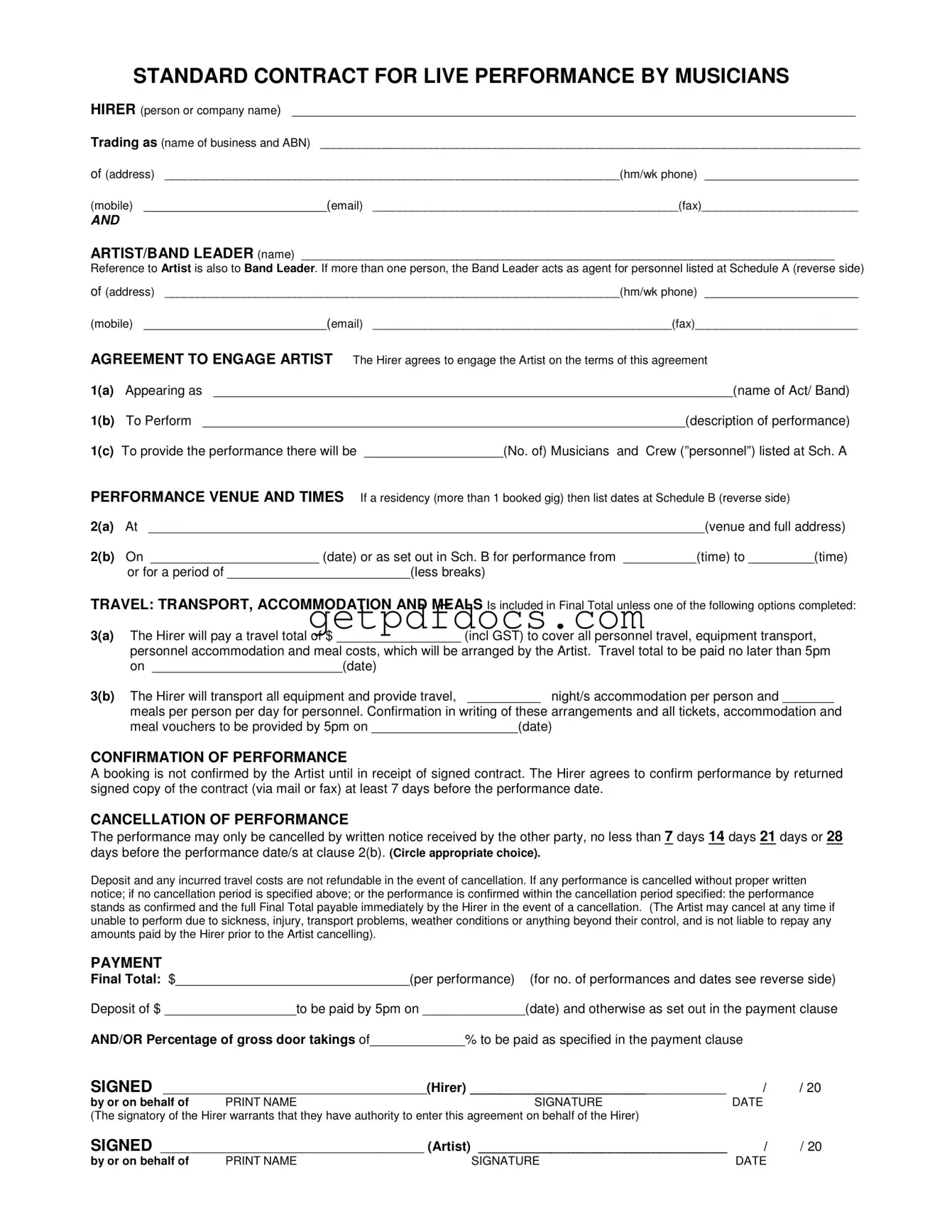 Fill in a Valid Live Performance Contract Template