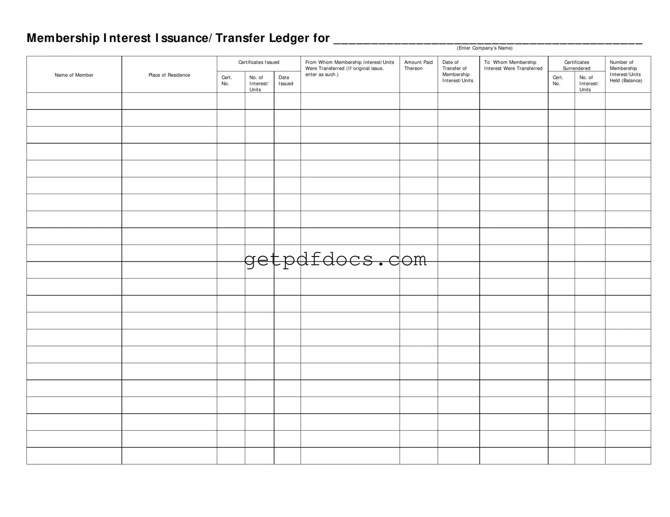 Fill in a Valid Membership Ledger Template