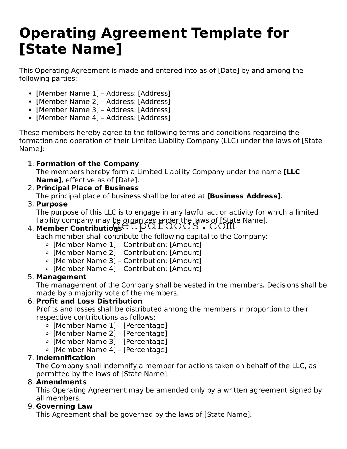 Printable Operating Agreement Template
