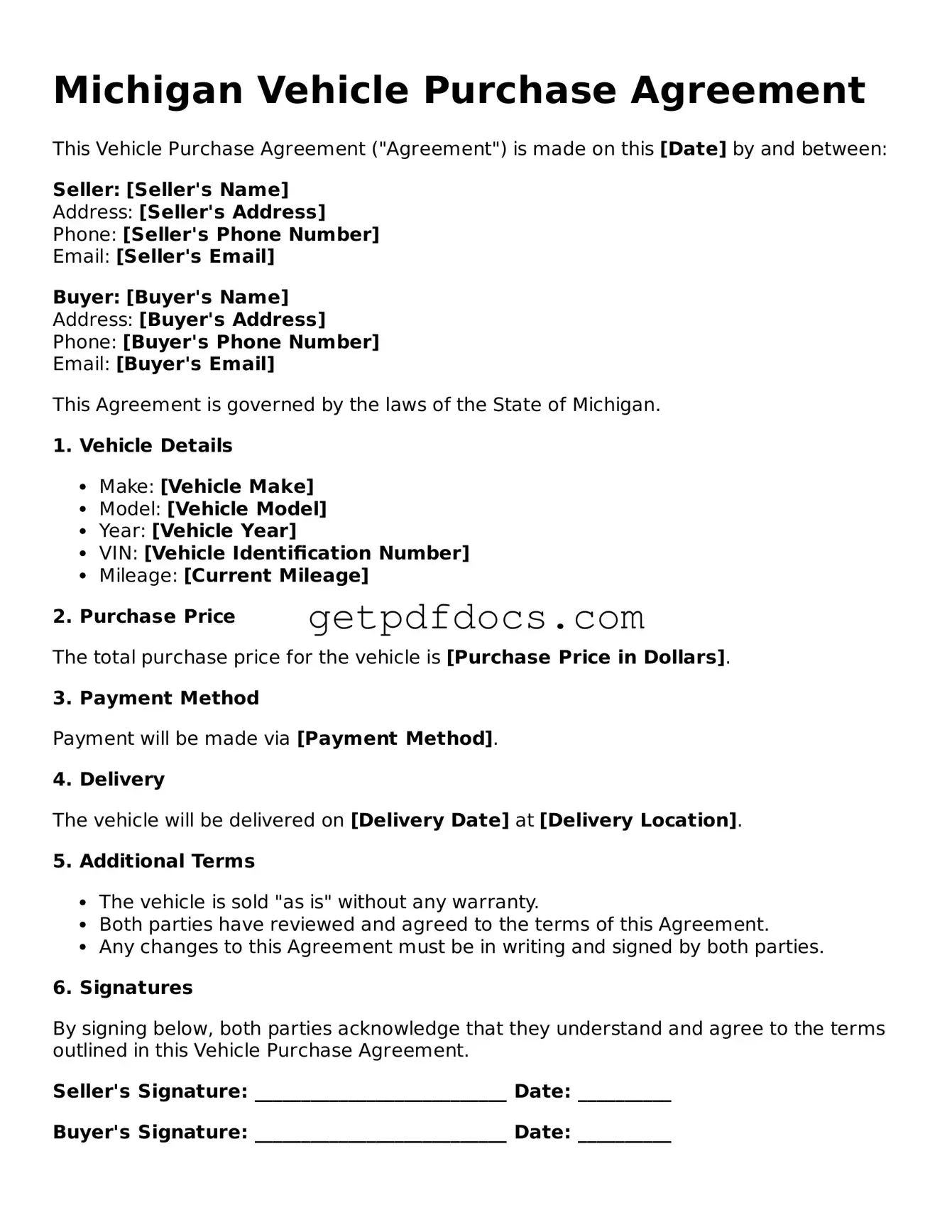 Attorney-Approved Vehicle Purchase Agreement Form for Michigan State