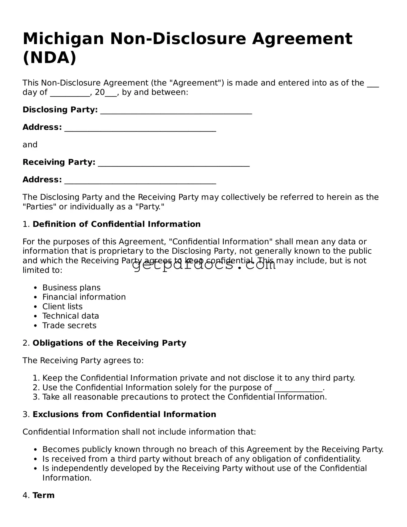 Attorney-Approved Non-disclosure Agreement Form for Michigan State