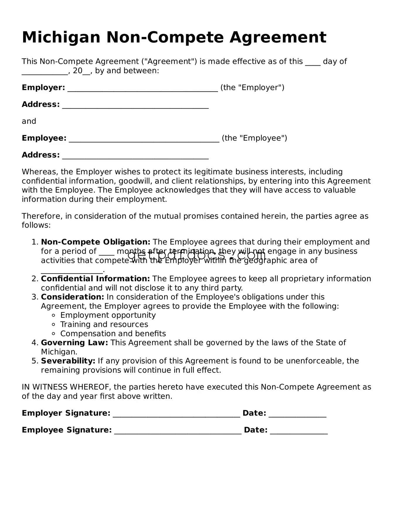 Attorney-Approved Non-compete Agreement Form for Michigan State
