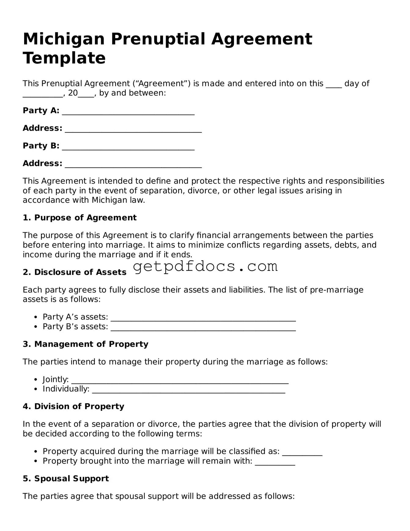 Attorney-Approved Prenuptial Agreement Form for Michigan State