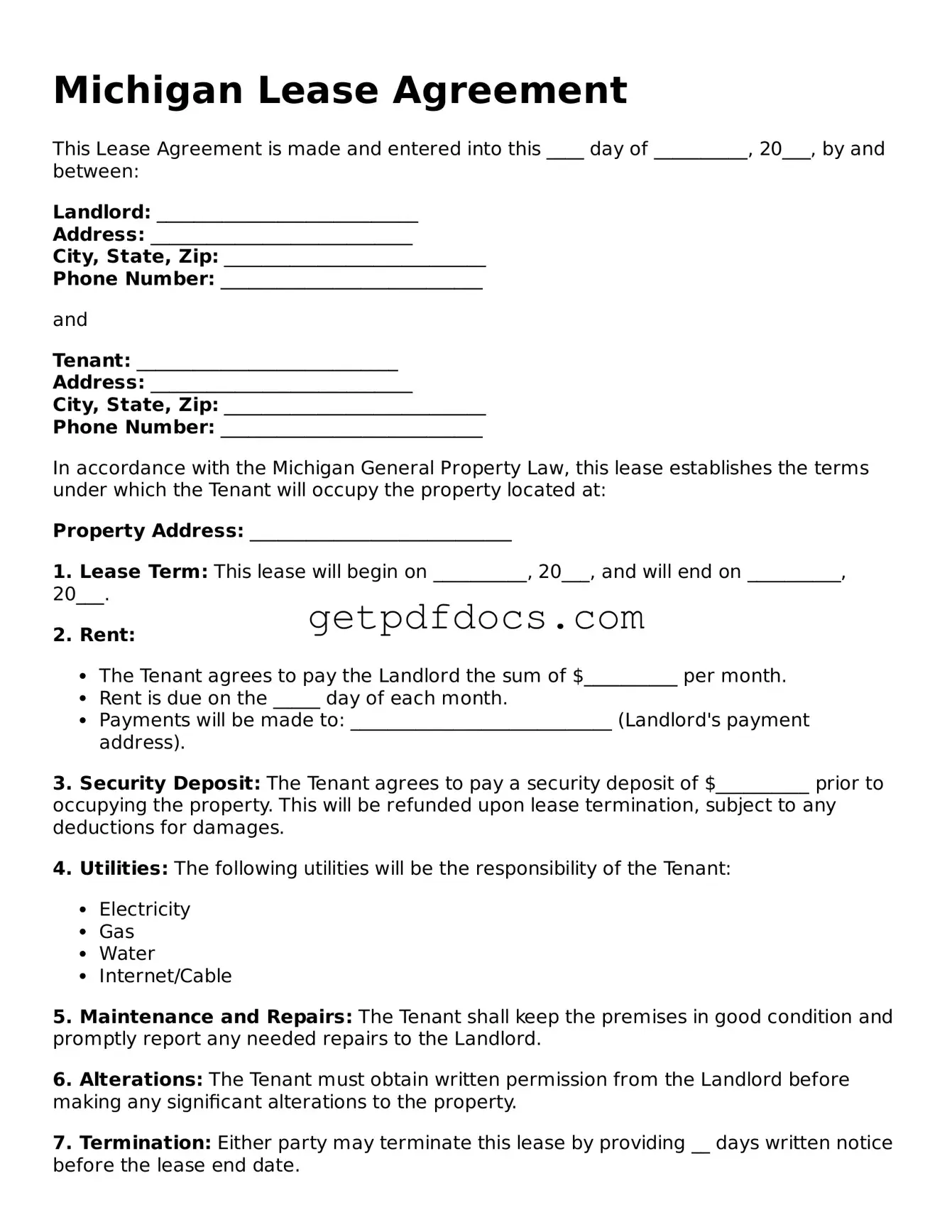 Attorney-Approved Lease Agreement Form for Michigan State