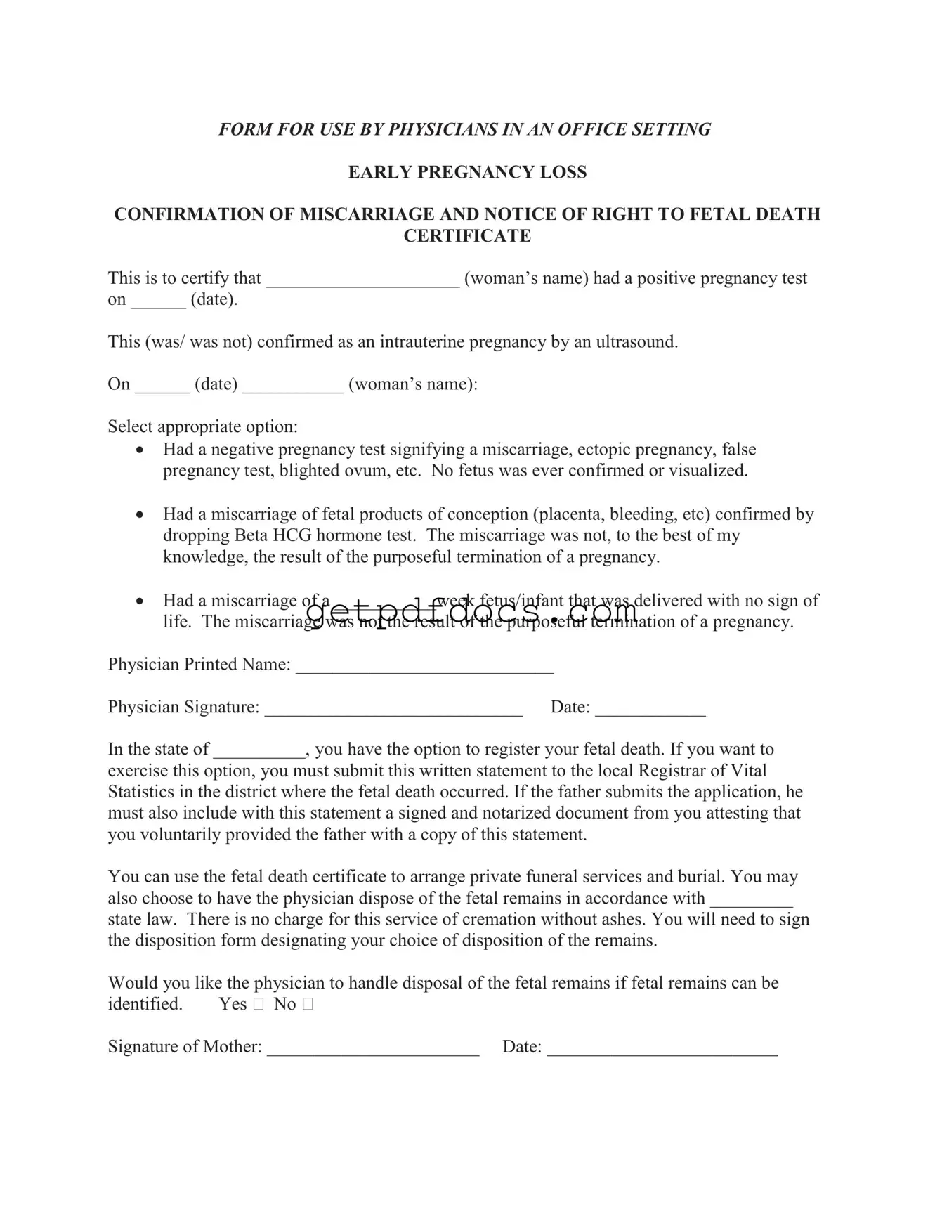 Fill in a Valid Miscarriage Discharge Paper Template