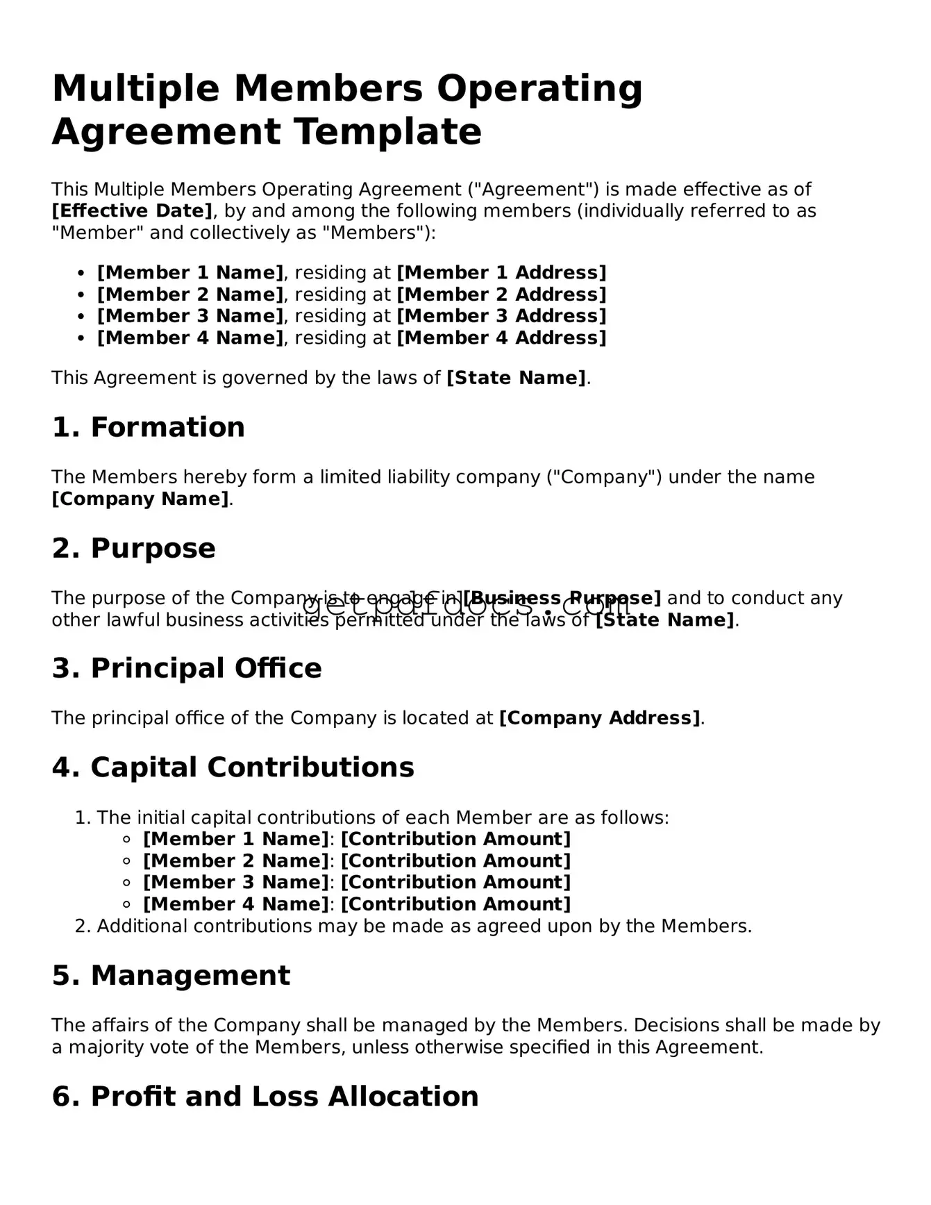 Printable Multiple Members Operating Agreement Template