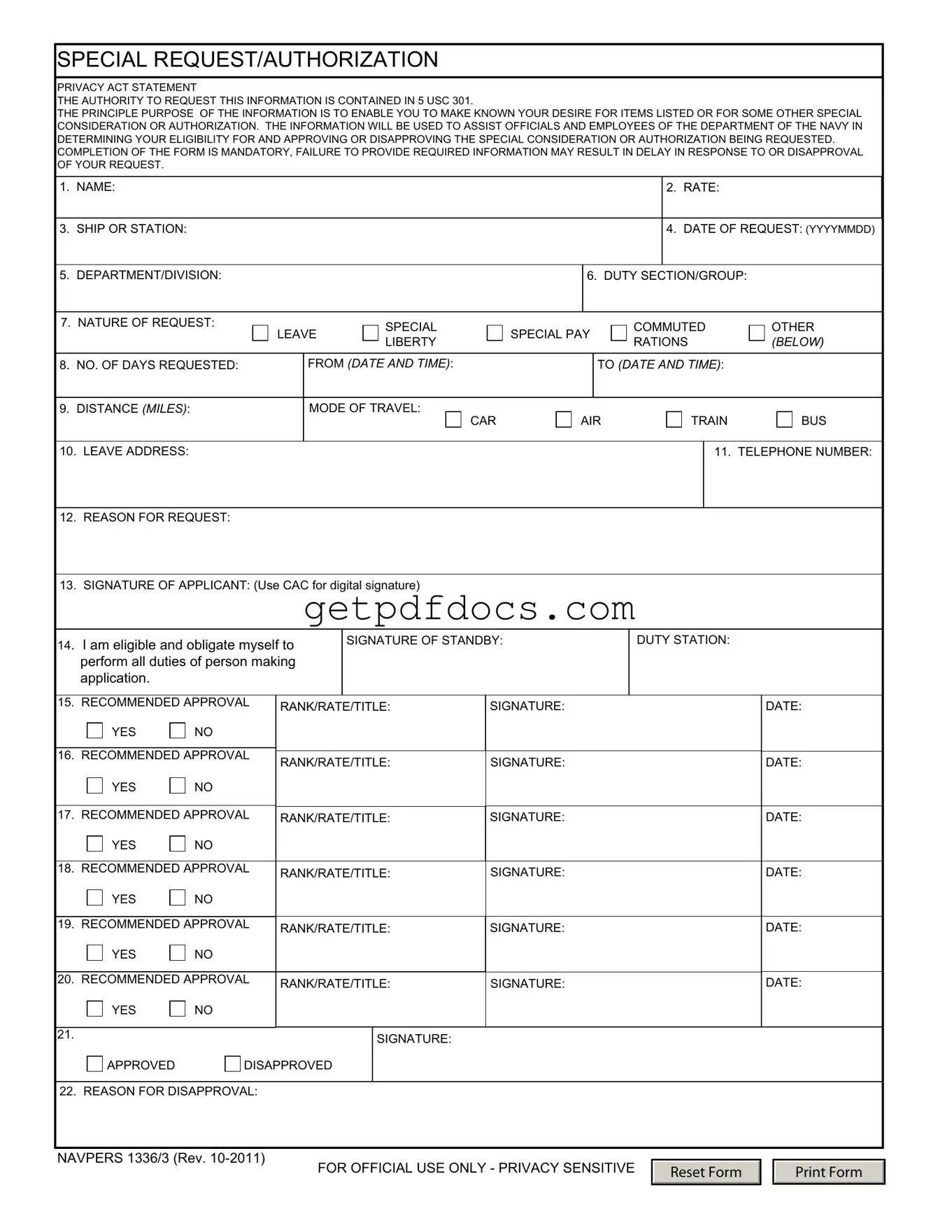 Fill in a Valid Navpers 1336 3 Template