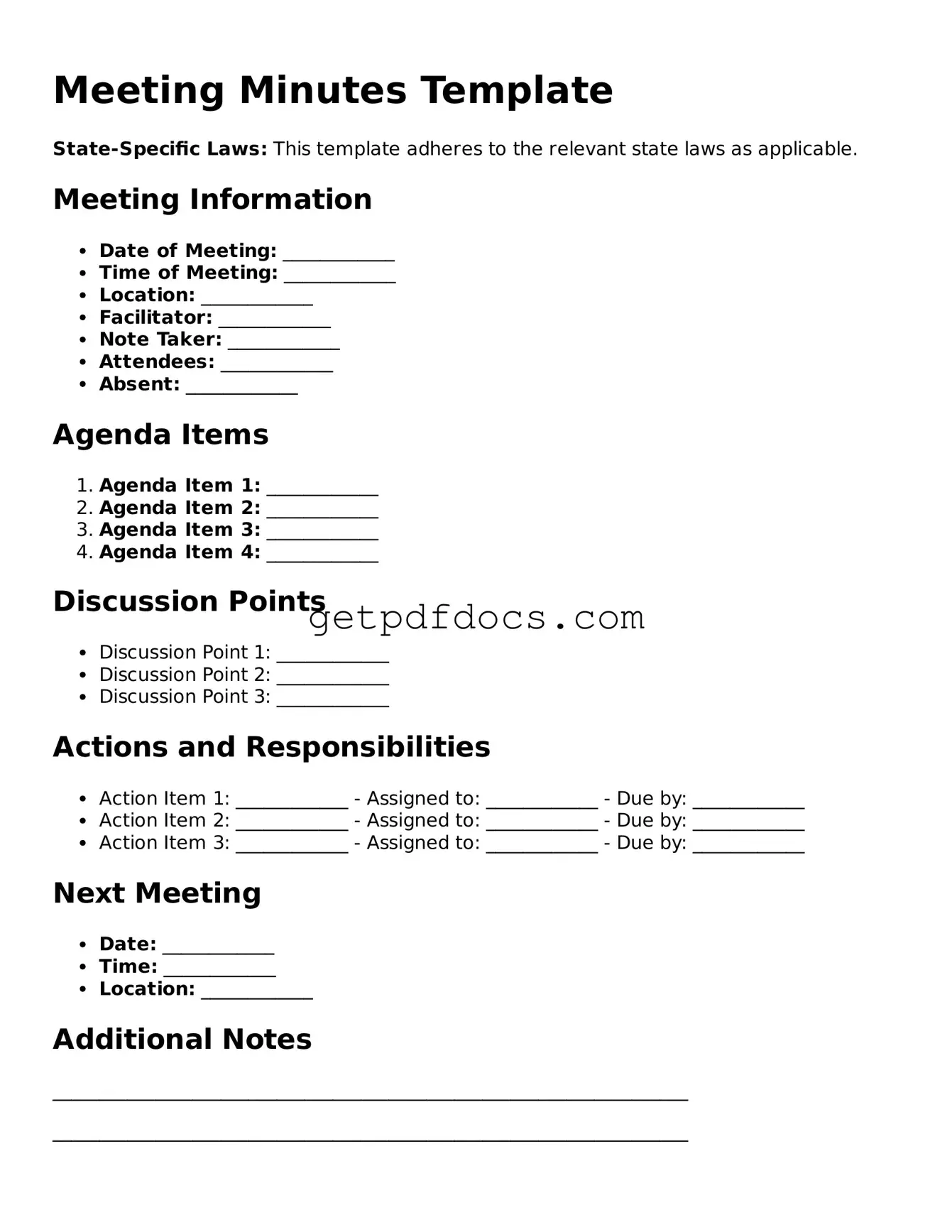 Printable Meeting Minutes Template