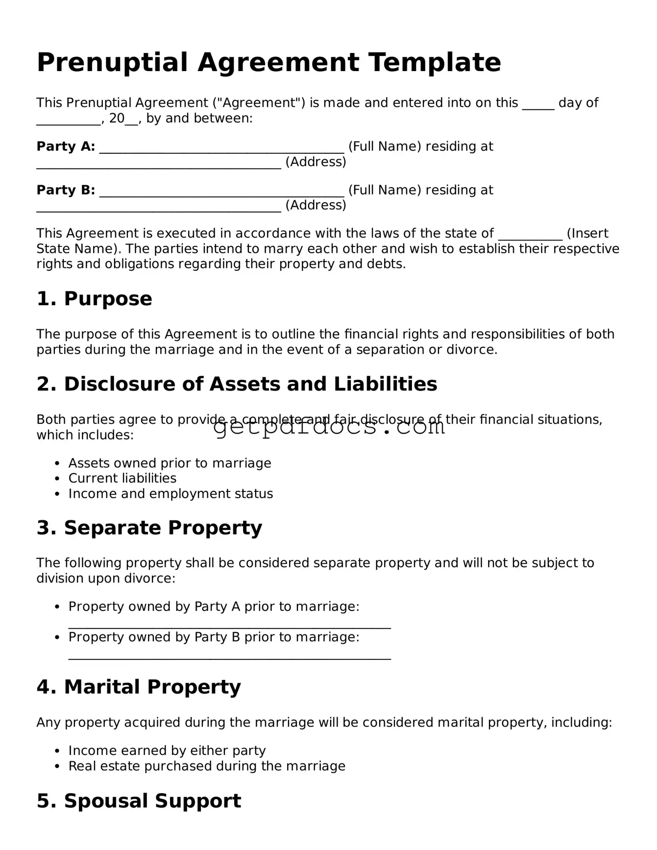 Printable Prenuptial Agreement Template