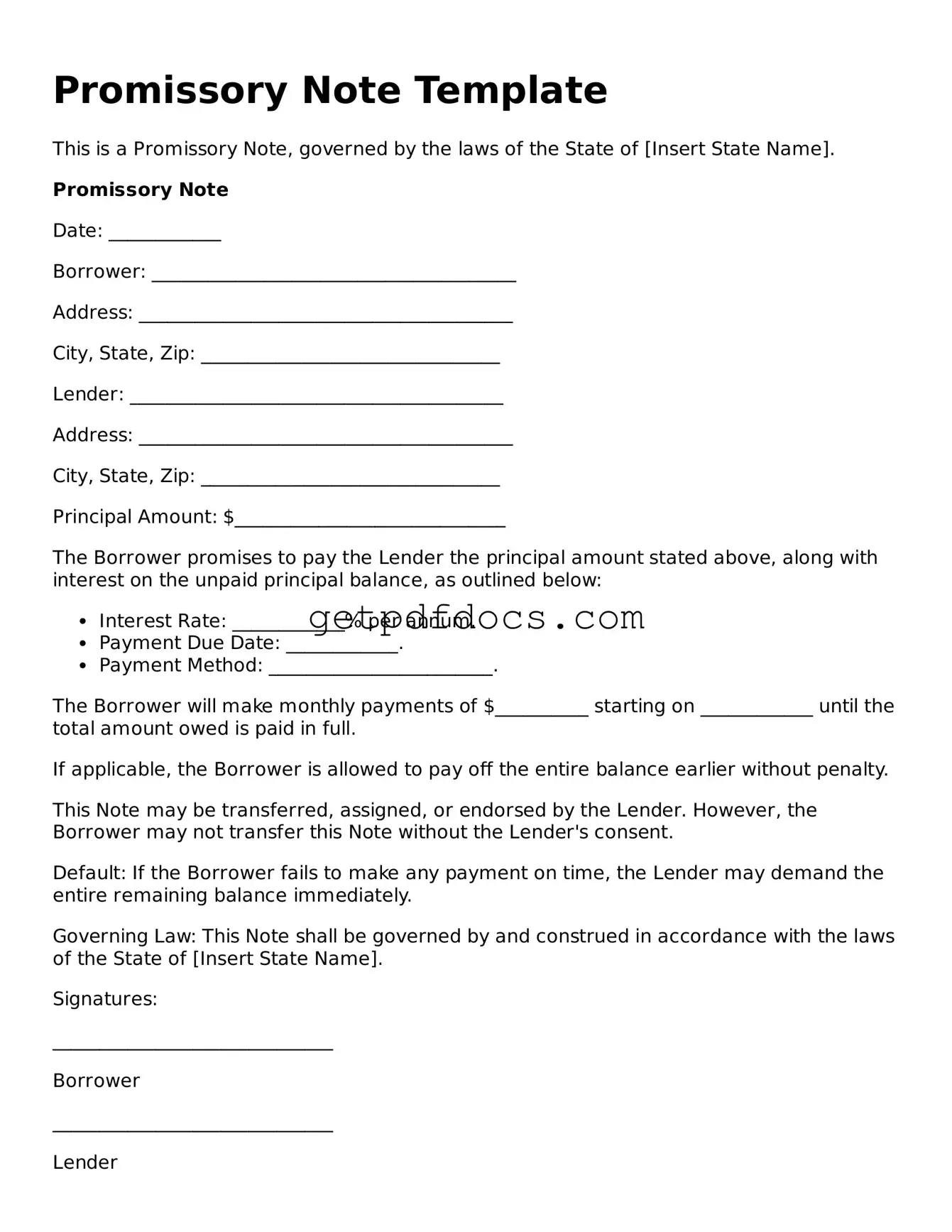 Printable Promissory Note Template