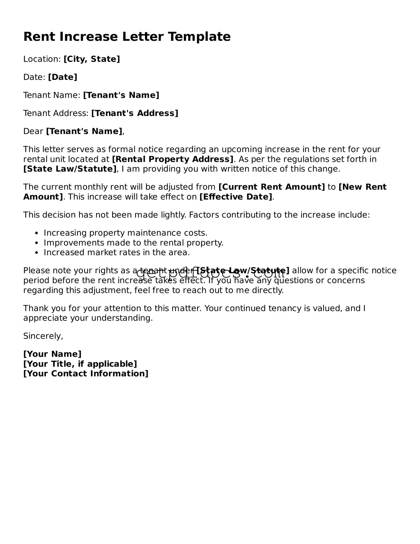 Printable Rent Increase Letter Template