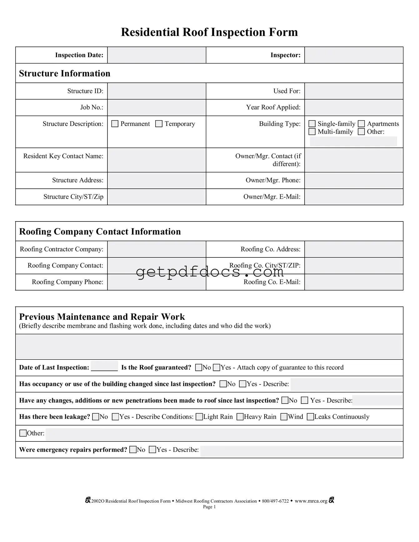 Fill in a Valid Roof Inspection Template