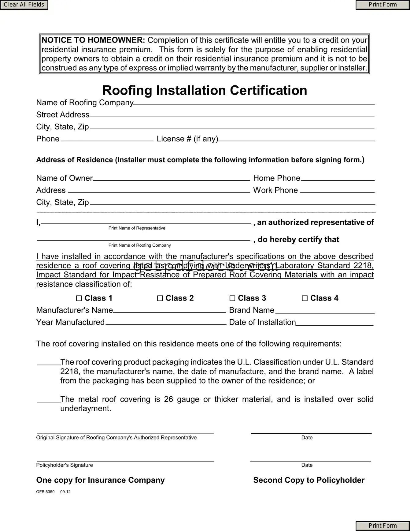 Fill in a Valid Roofing Certificate Template